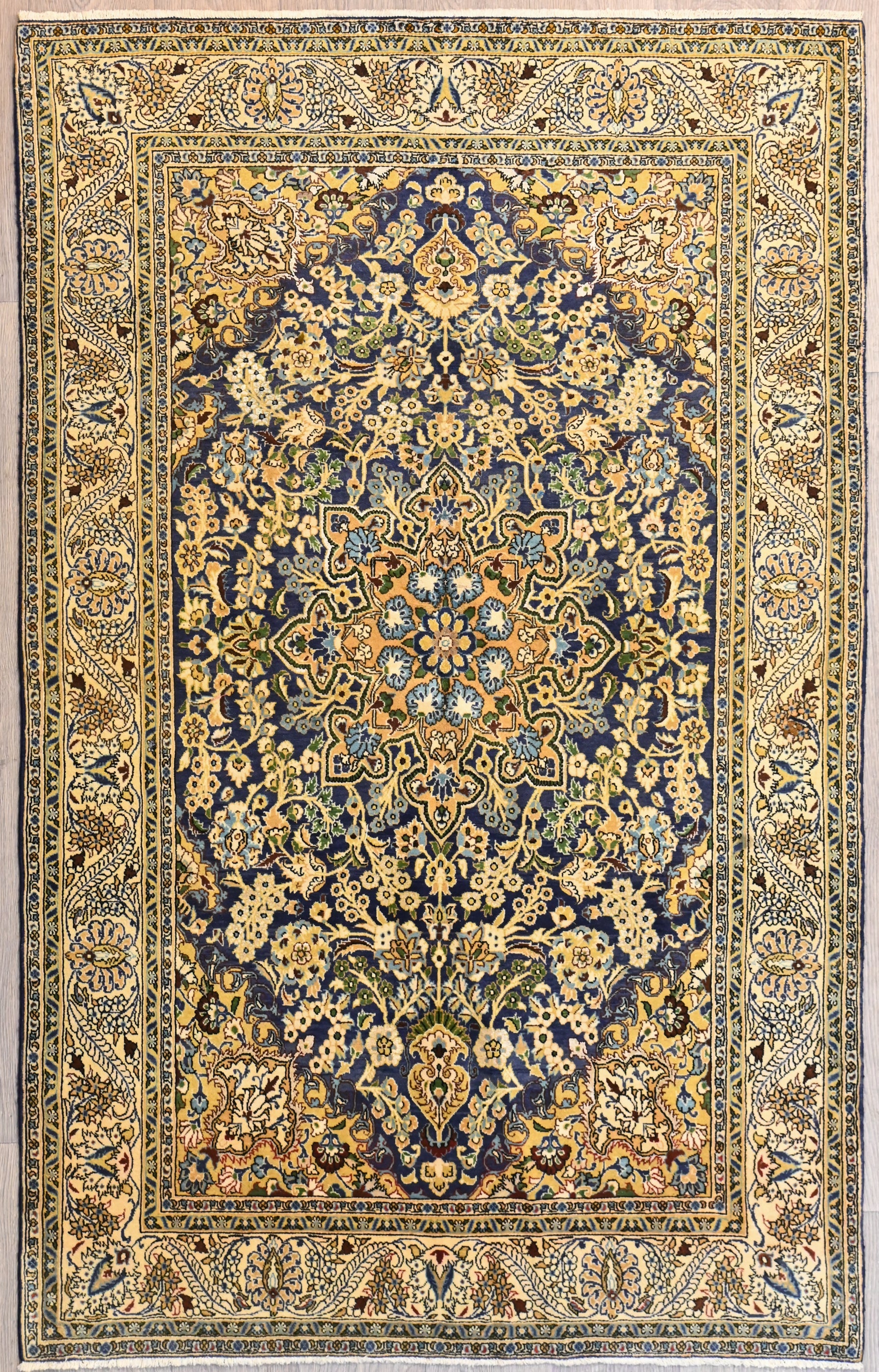 Navy Blue and Gold Fine Persian Tabriz 216cm x 137cm