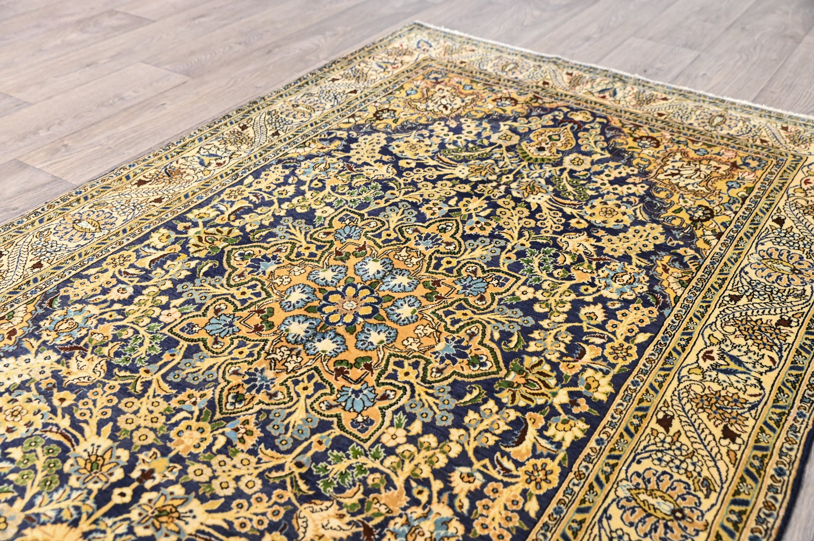 Navy Blue and Gold Fine Persian Tabriz 216cm x 137cm