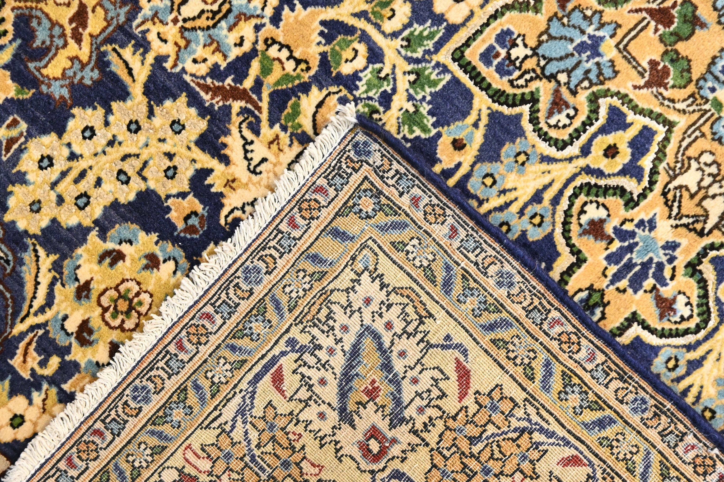 Navy Blue and Gold Fine Persian Tabriz 216cm x 137cm