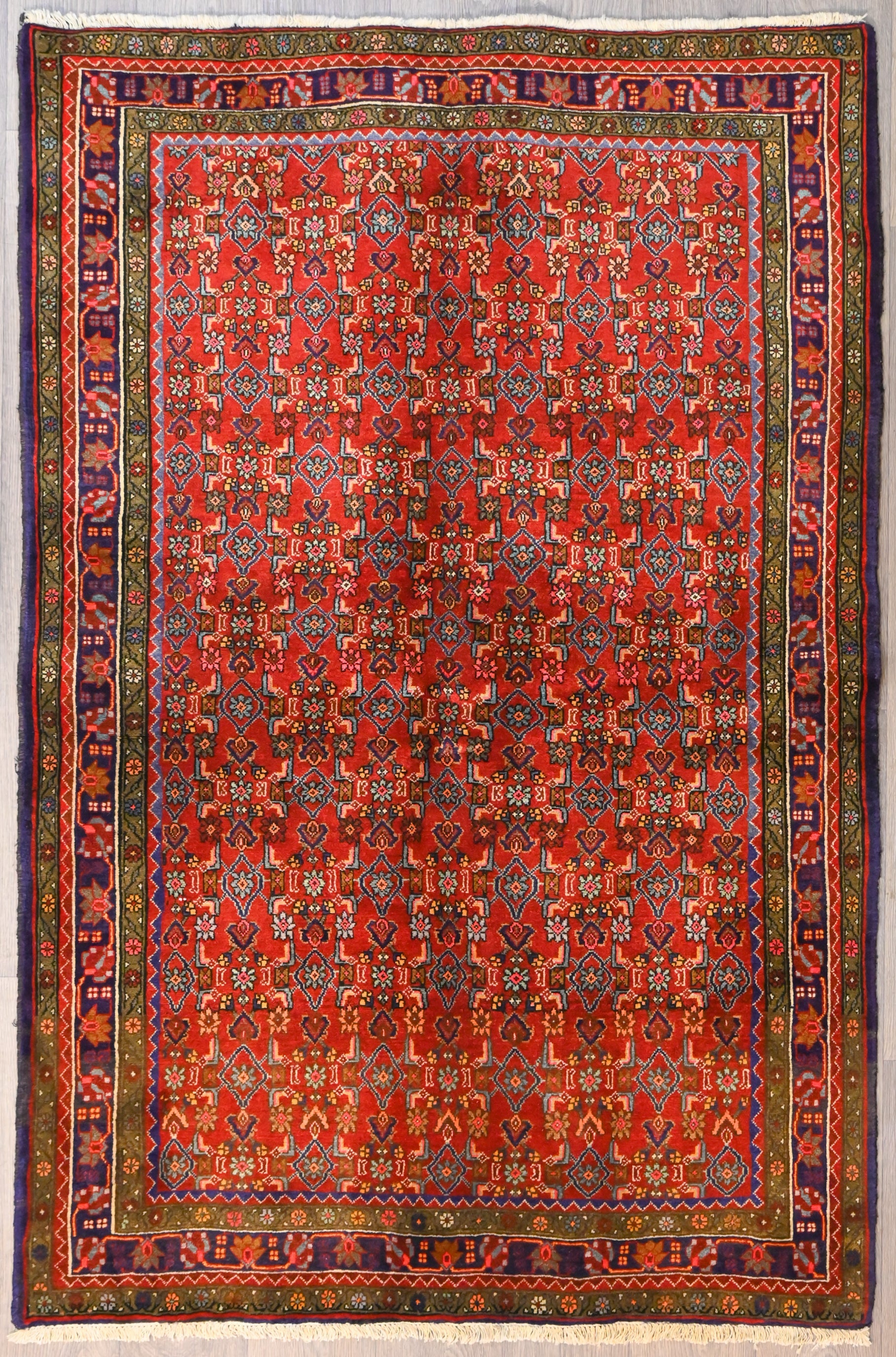 Red All-Over Design Persian Hamadan rug 205cm x 135cm