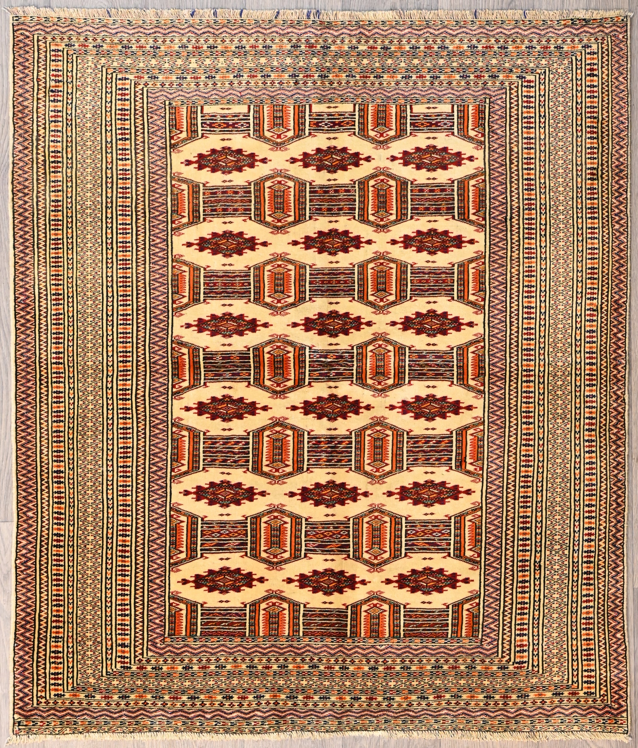 Beige Persian Turkoman Wool Rug 150cm x 130cm