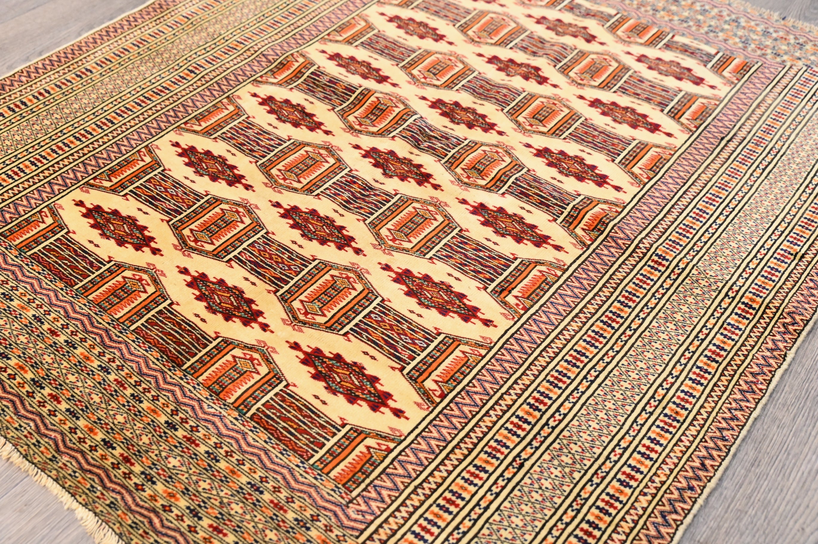 Beige Persian Turkoman Wool Rug 150cm x 130cm