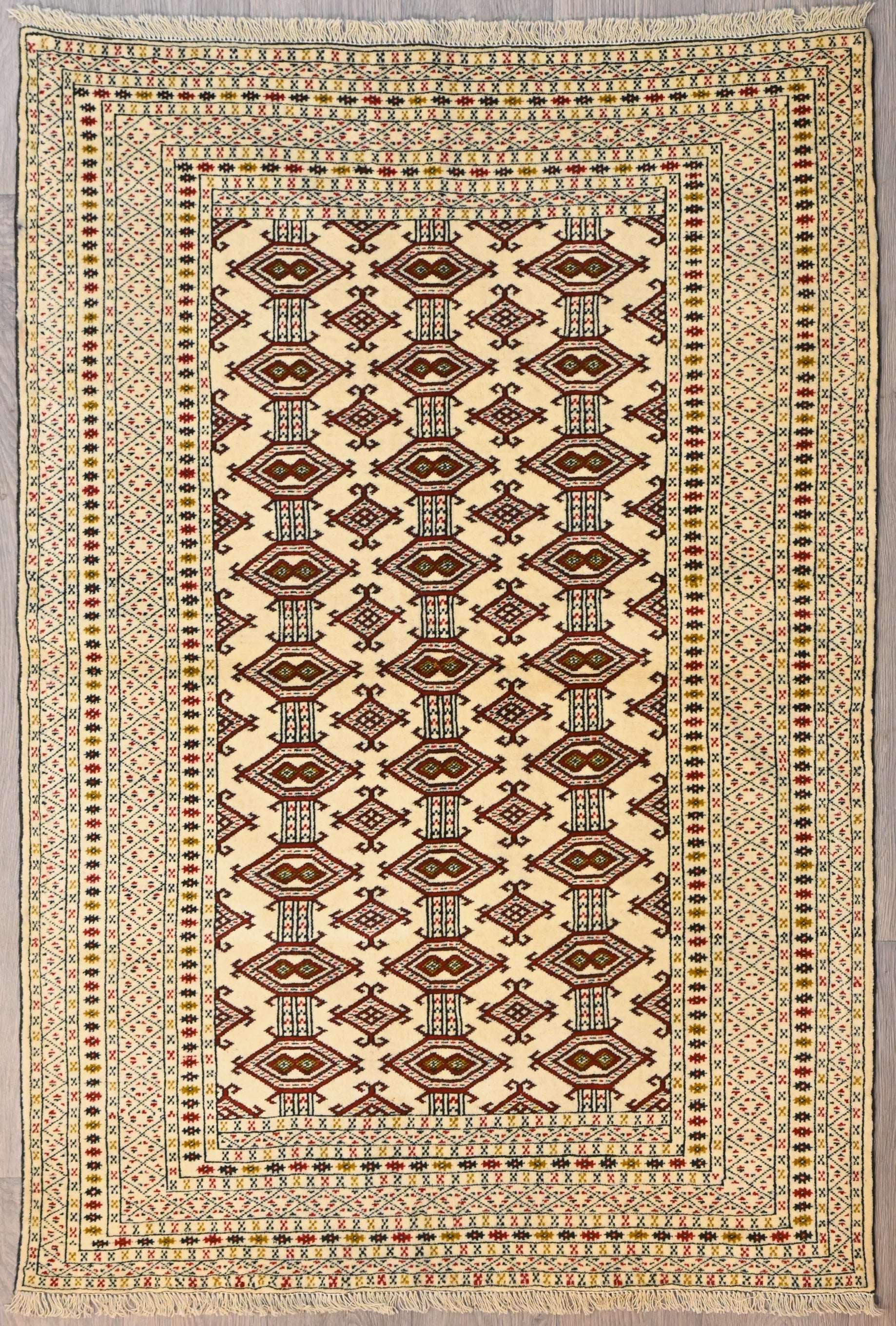 Beige Persian Turkoman Wool Rug 170cm x 117cm