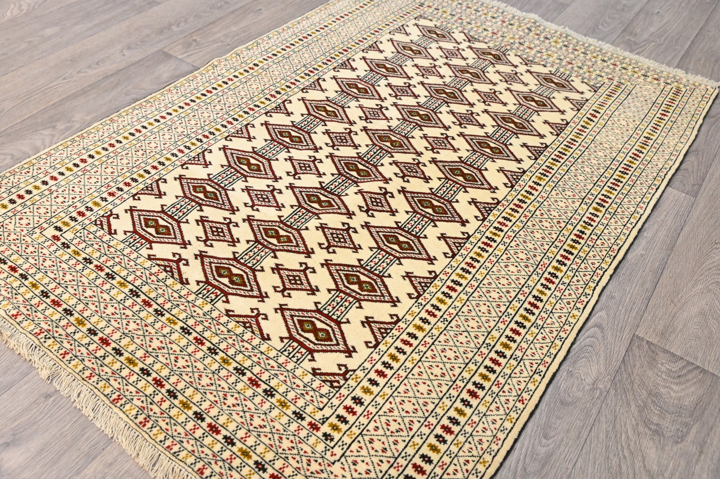 Beige Persian Turkoman Wool Rug 170cm x 117cm