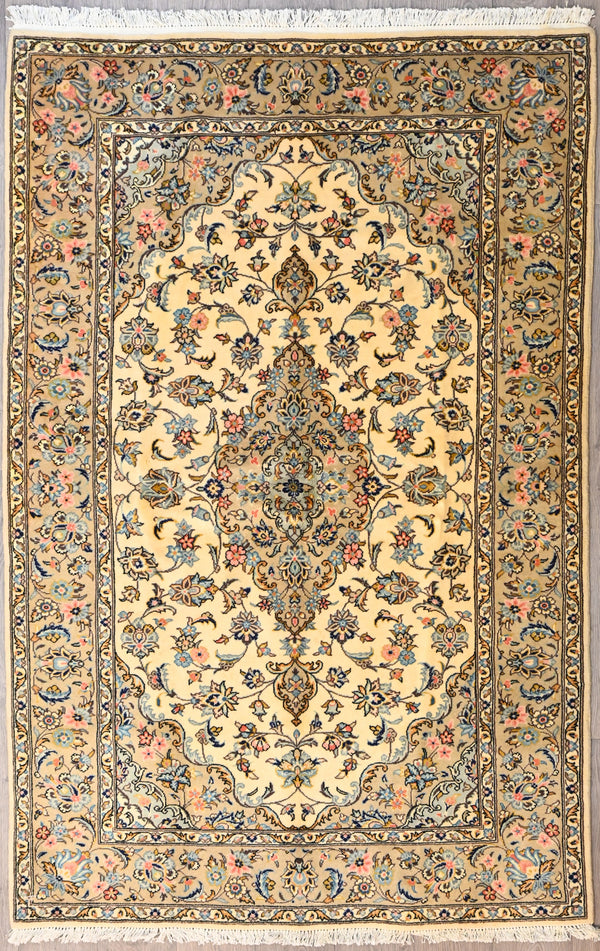 Beige Fine Persian Kashan Wool Rug 225cm  x 147cm