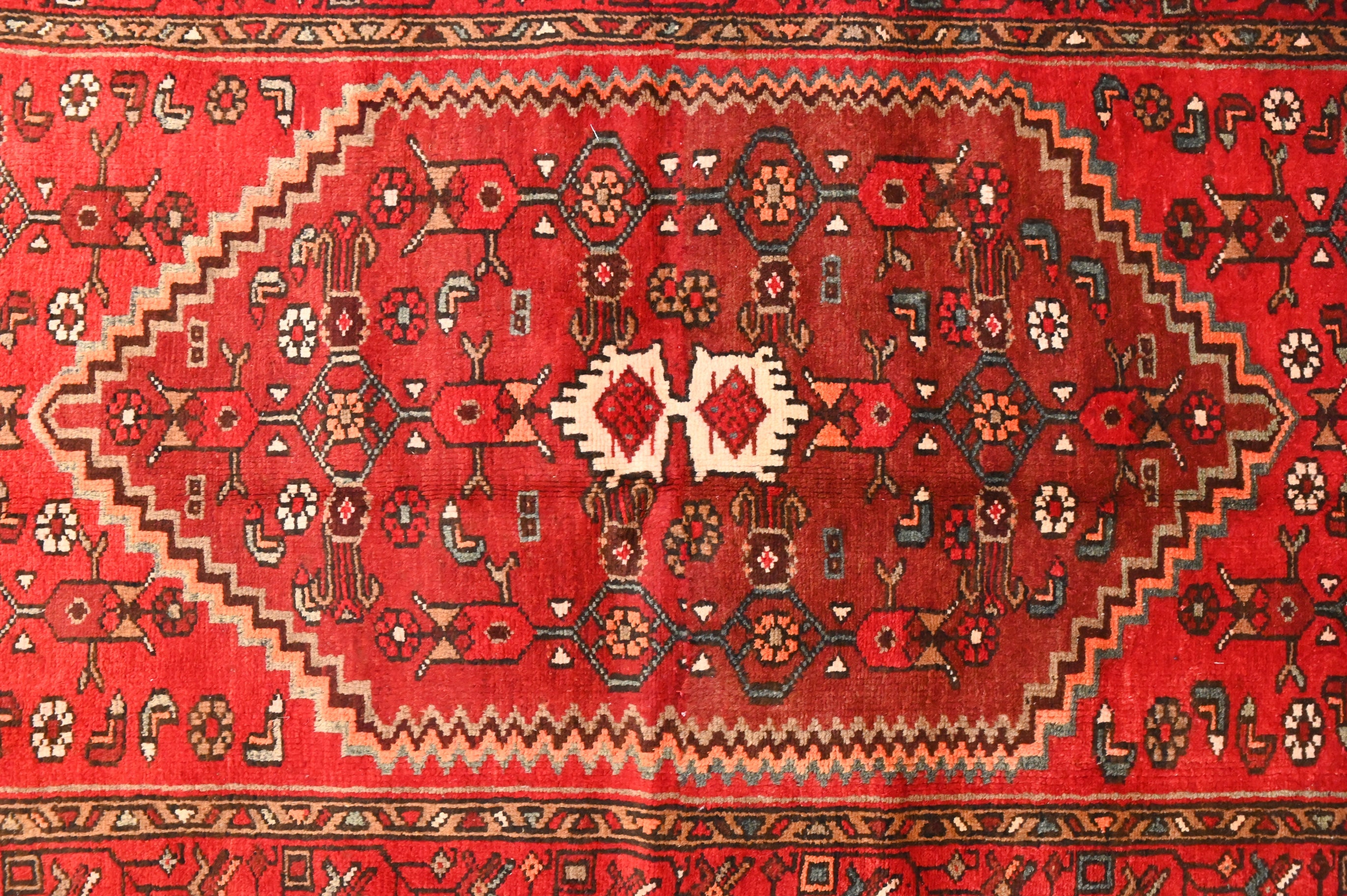 Red Vintage Persian Hamadan Wool Rug 152cm x 102cm