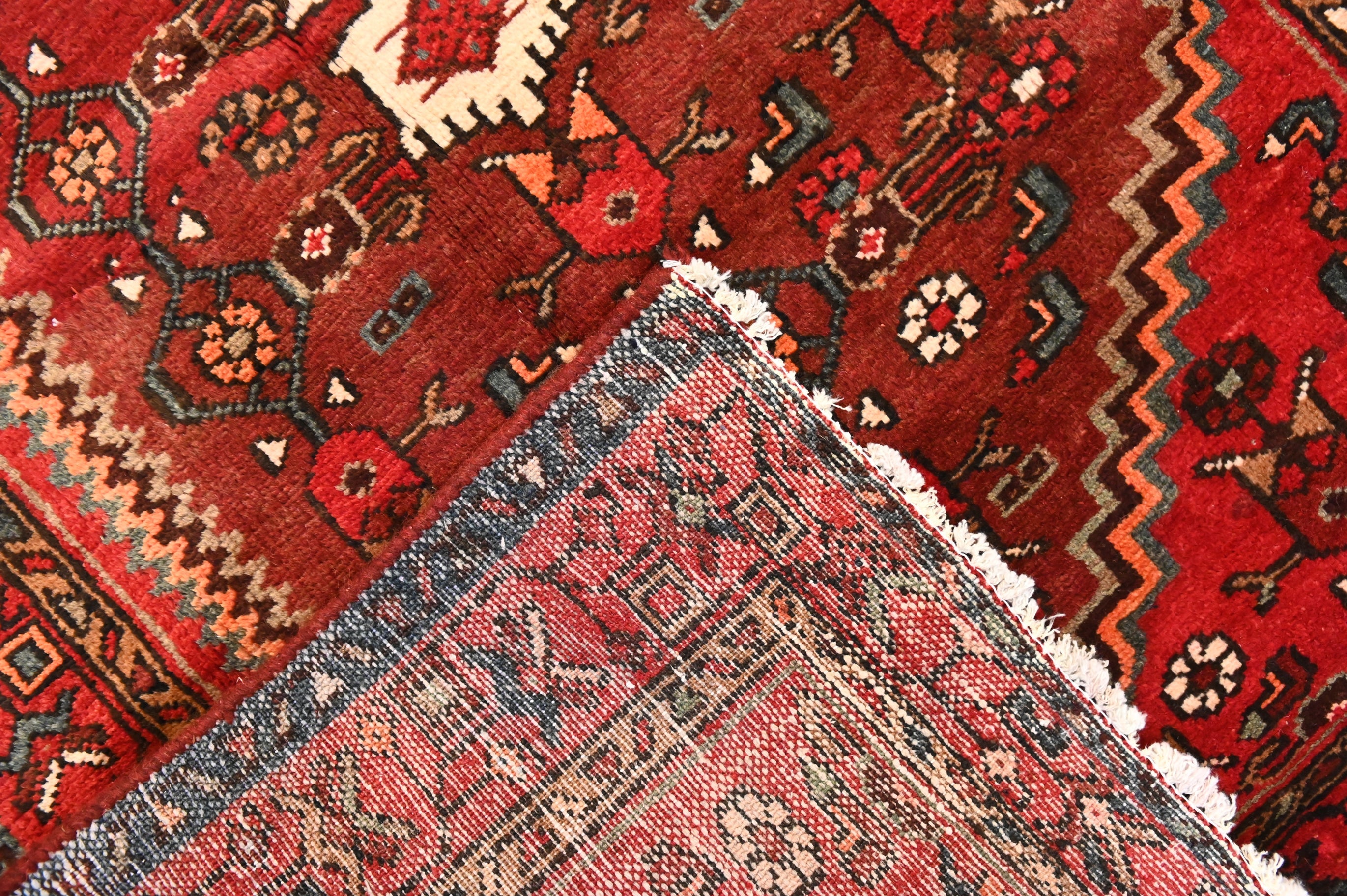 Red Vintage Persian Hamadan Wool Rug 152cm x 102cm