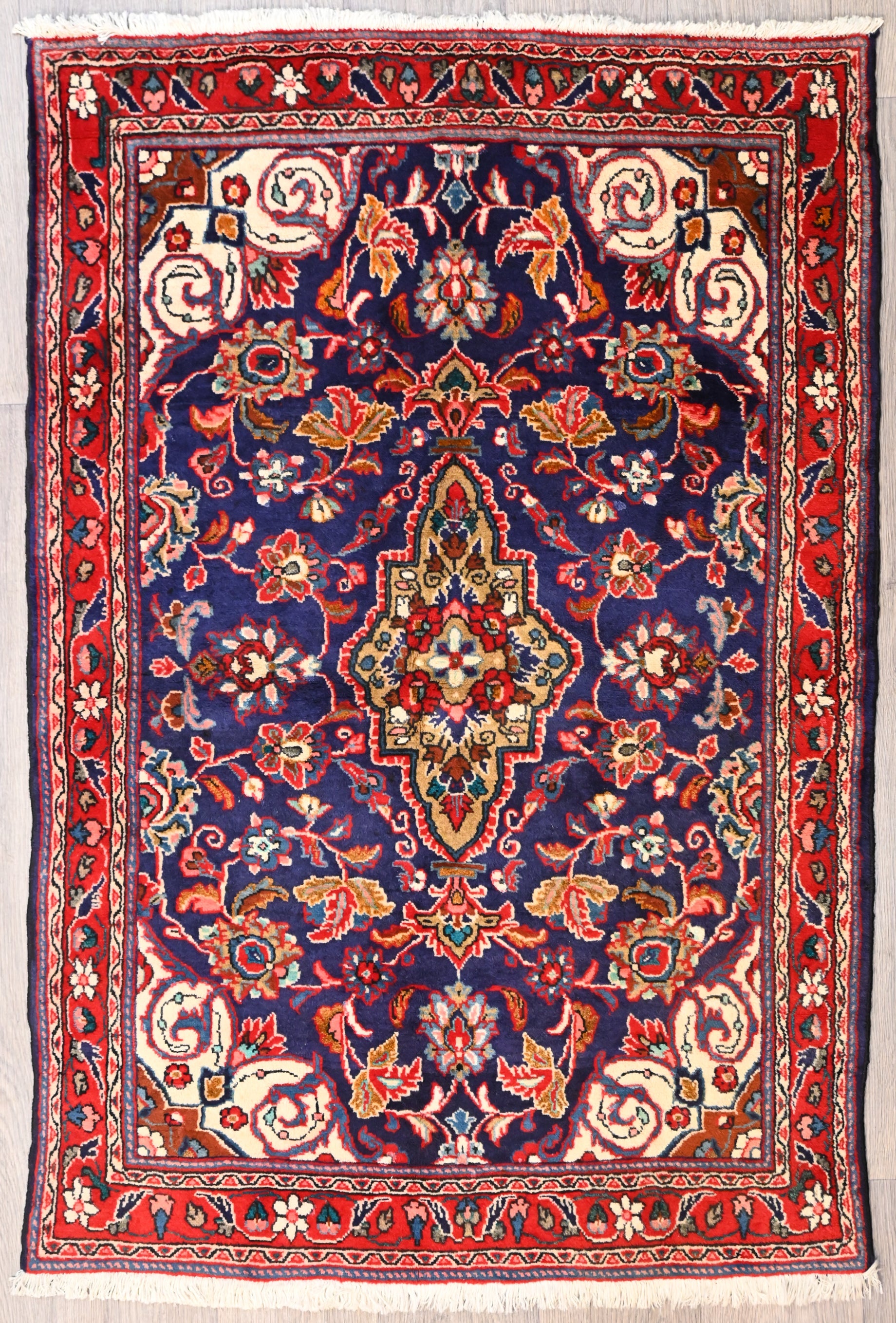 Navy Persian Sarouk Wool Rug  155cm x 105cm