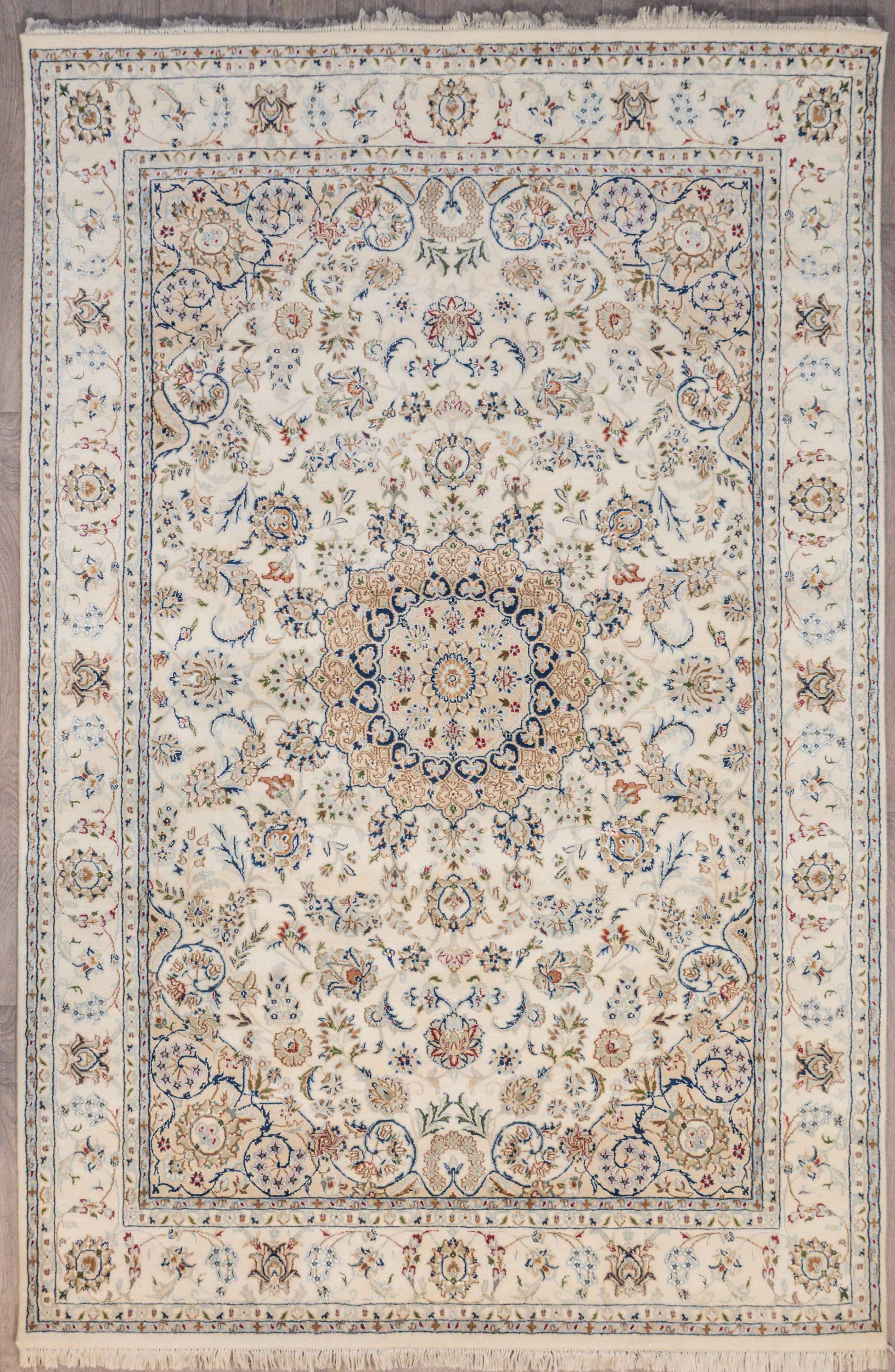 Cream Fine Nain Jaipur  Silk n Wool Rug 263cm x 377cm K856