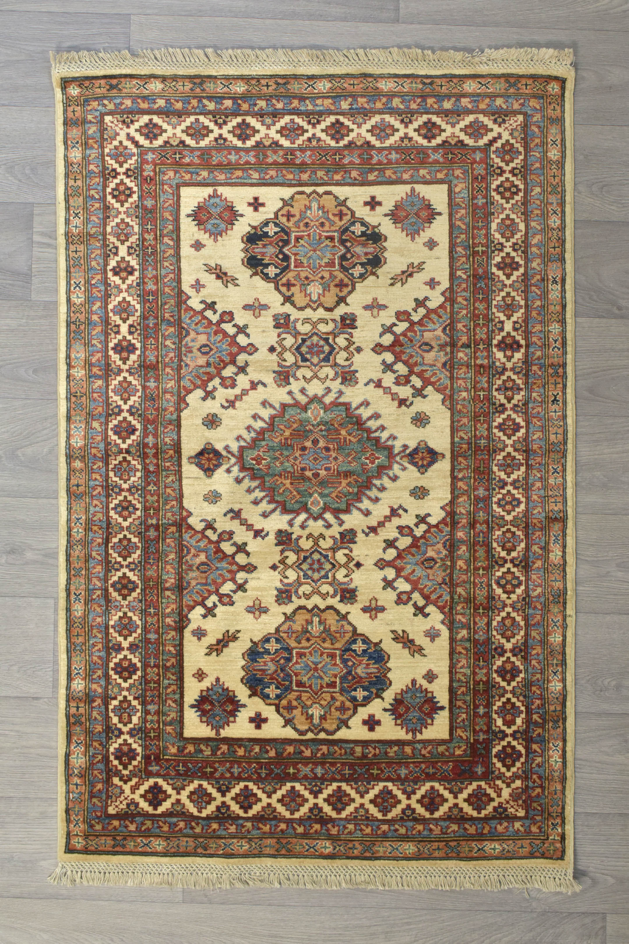 Cream Afghan Super Kazak Wool Rug 161cm x 106cm