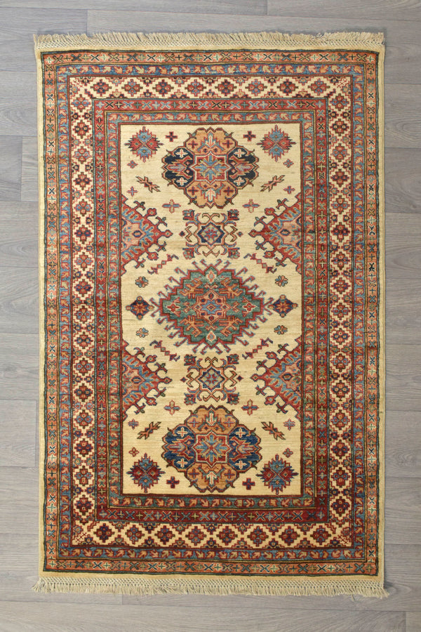 Cream Afghan Super Kazak Wool Rug 161cm x 106cm