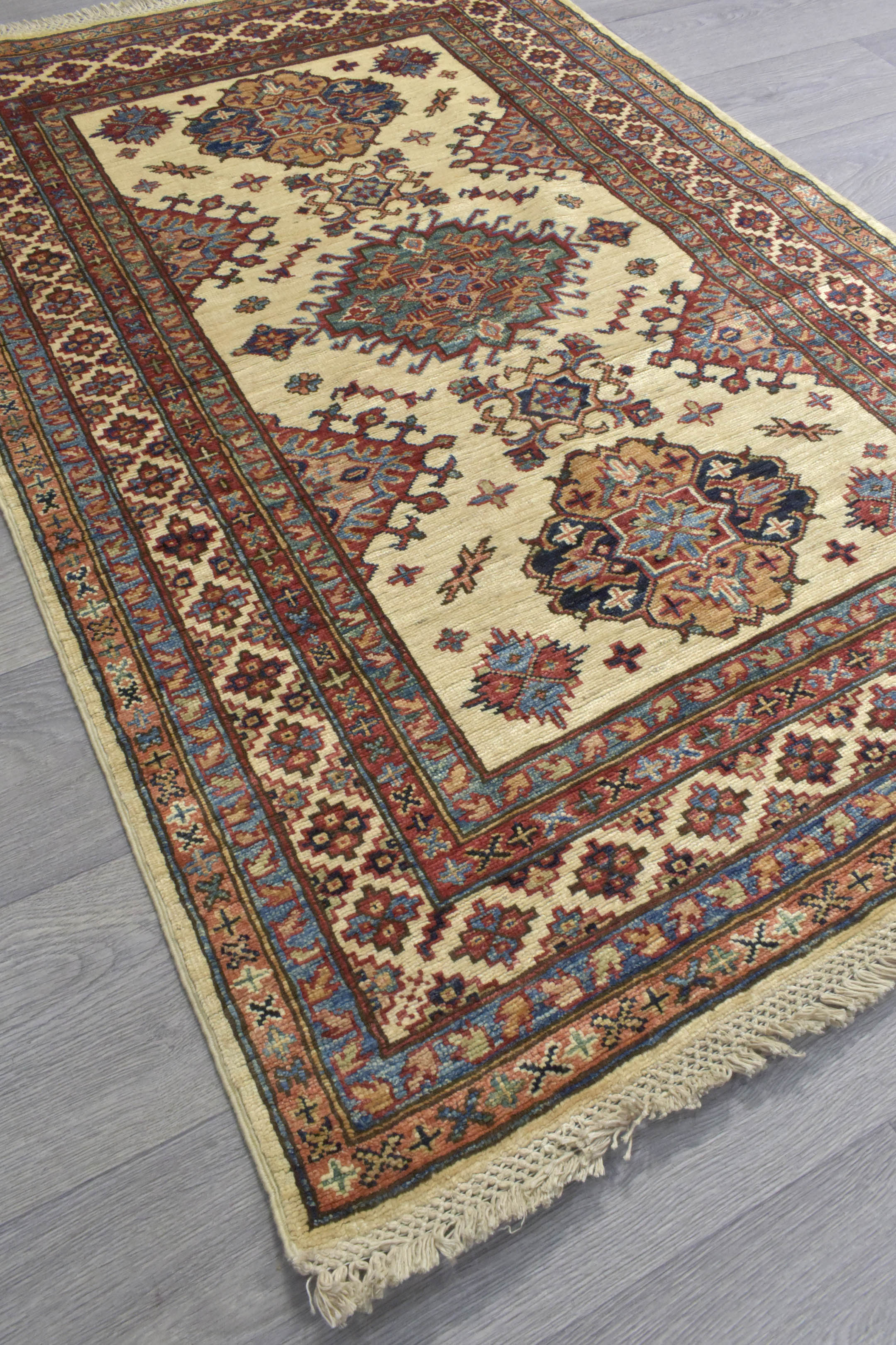 Cream Afghan Super Kazak Wool Rug 161cm x 106cm