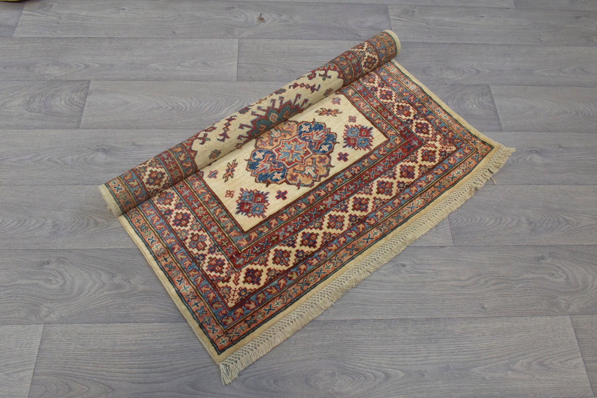 Cream Afghan Super Kazak Wool Rug 161cm x 106cm