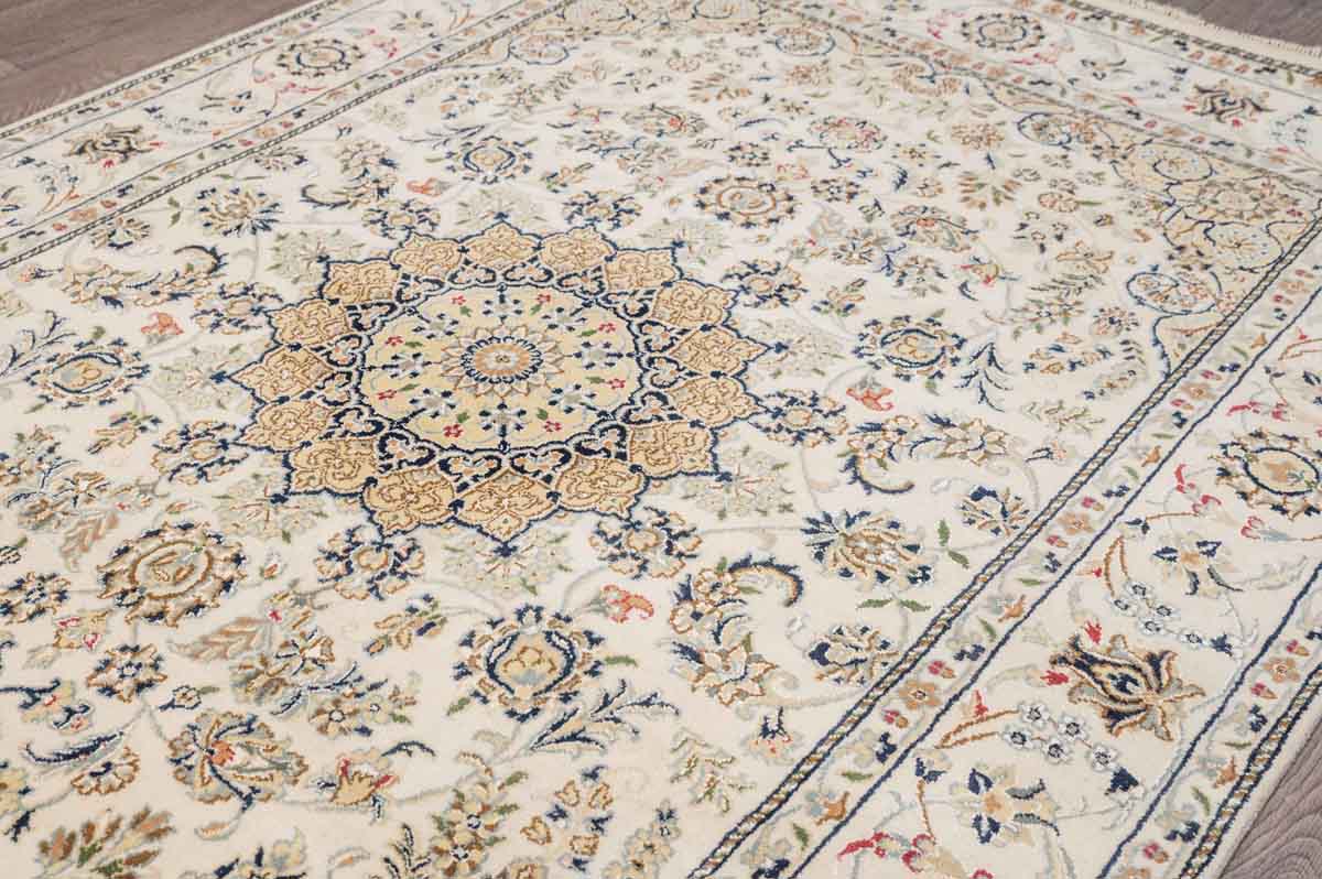 Cream Fine Nain Jaipur  Silk n Wool Rug 177cm x 246cm