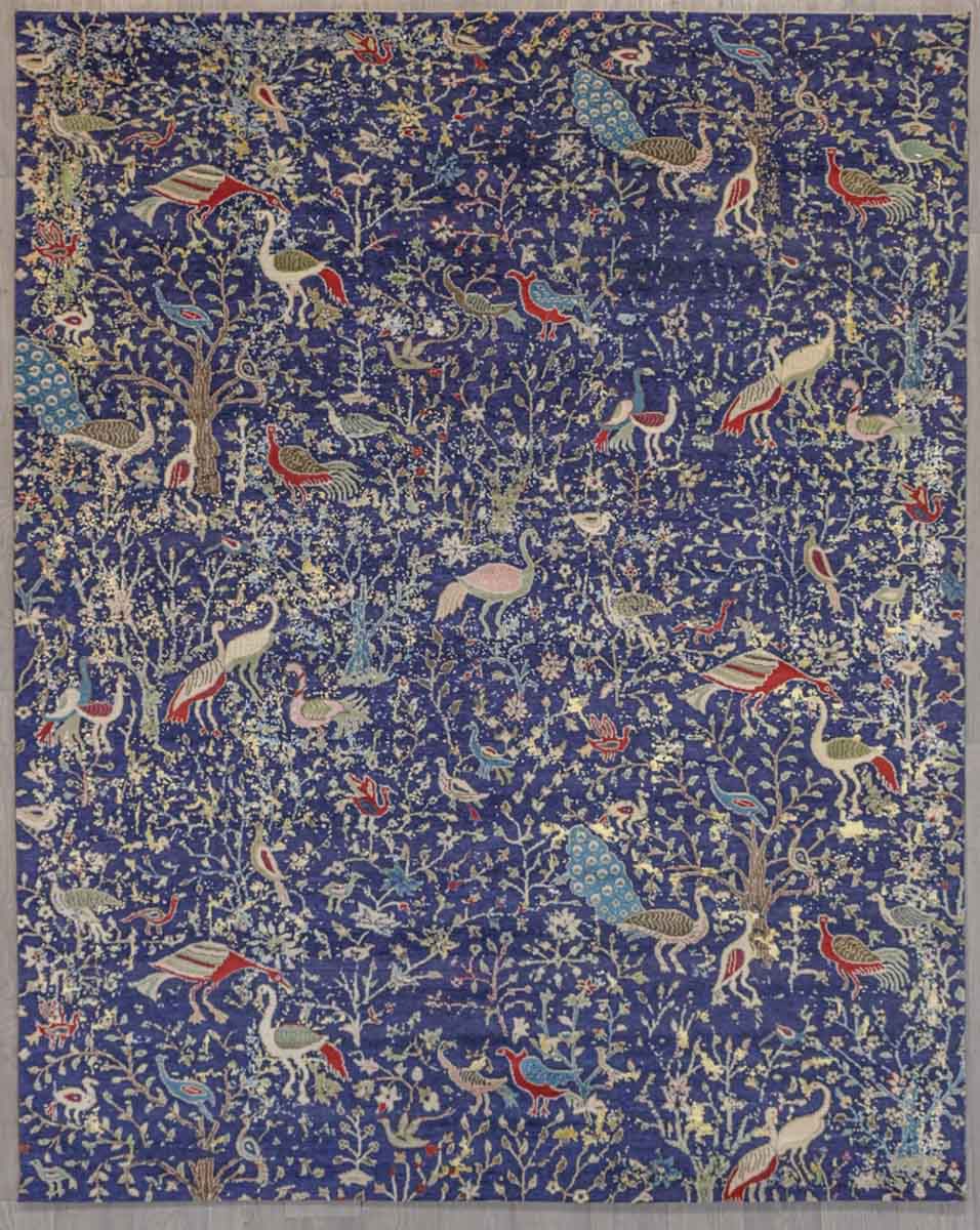 Navy Blue Fine Pictorial Tabriz Silk n Wool Rug 247cm x 310cm