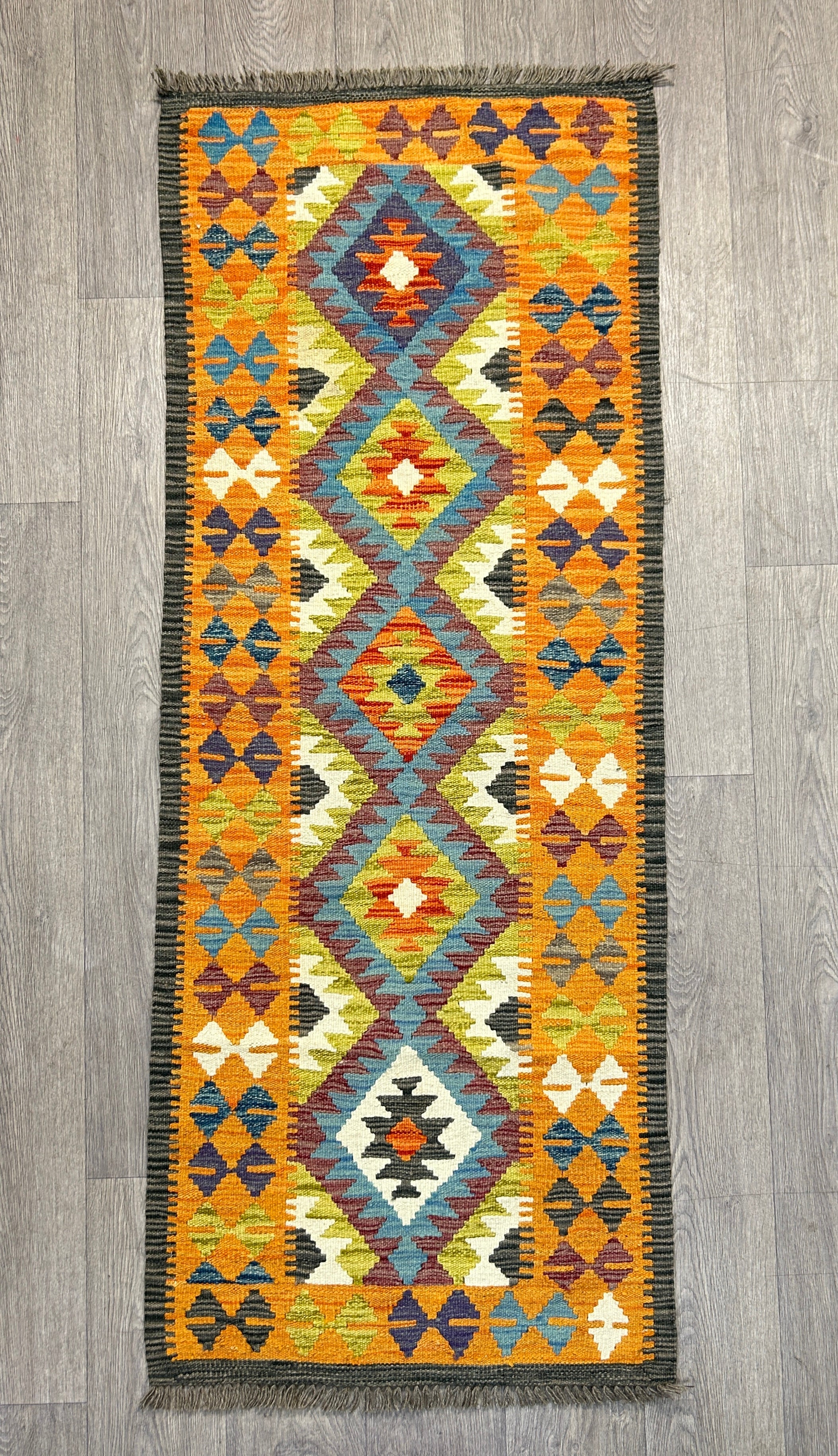 Multicolour Afghan Boho Kilim Runner 196cm x 75cm