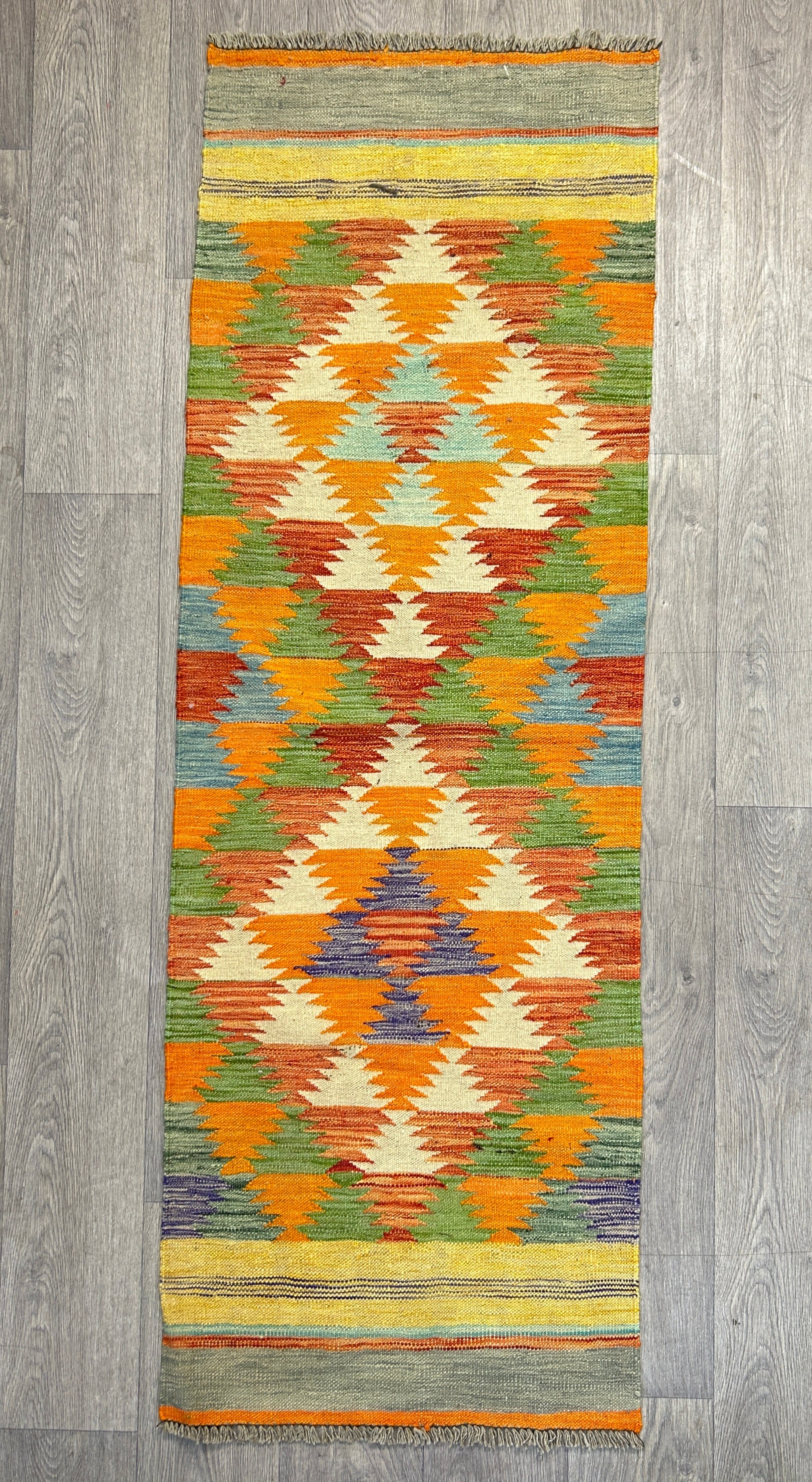 Multicolour Afghan Boho Kilim Runner 197cm x 65cm