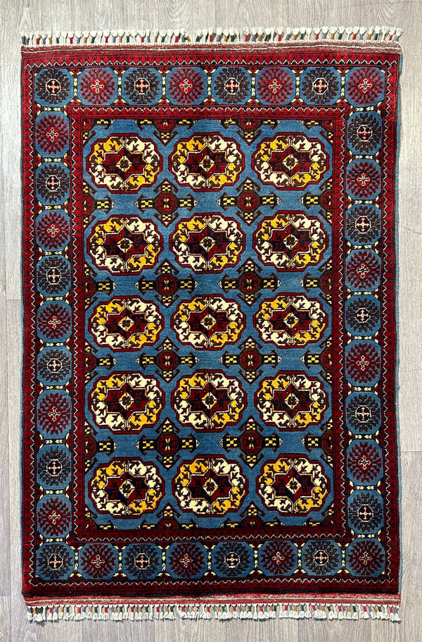 Blue Afghan Kundus Filpa Wool Rug 149cm x 103cm