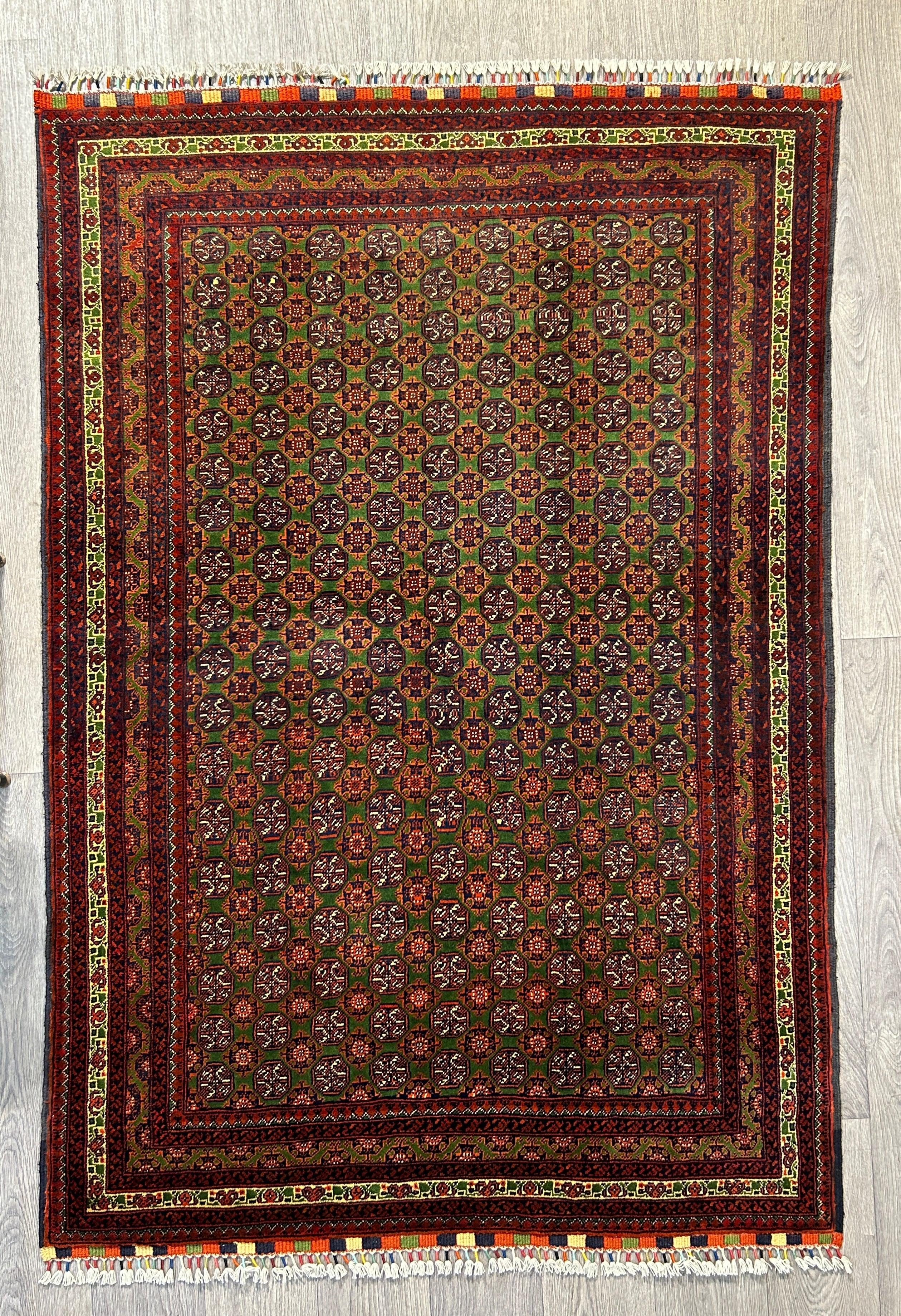 Green Vintage Afghan Kundus Wool Rug 203cm x 140cm