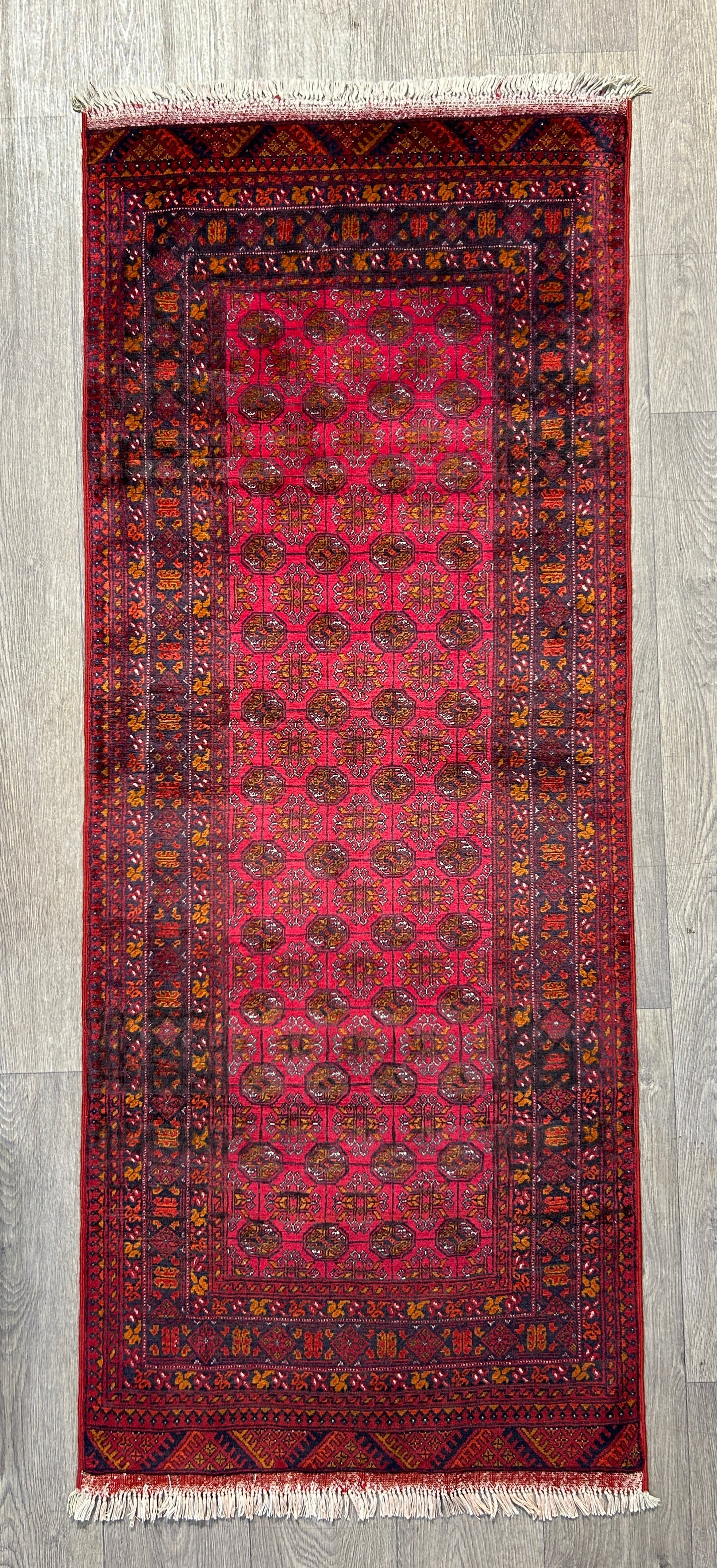 Muted Red Afghan Mori Gul Wool Rug 185cm x 76cm