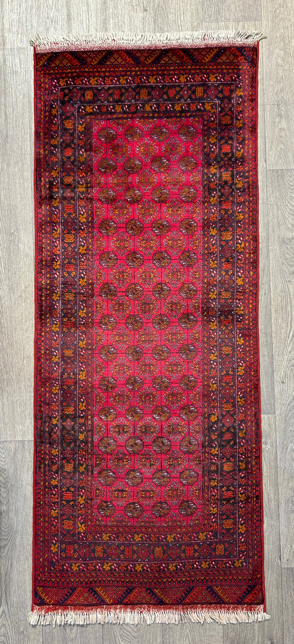 Muted Red Afghan Mori Gul Wool Rug 185cm x 76cm