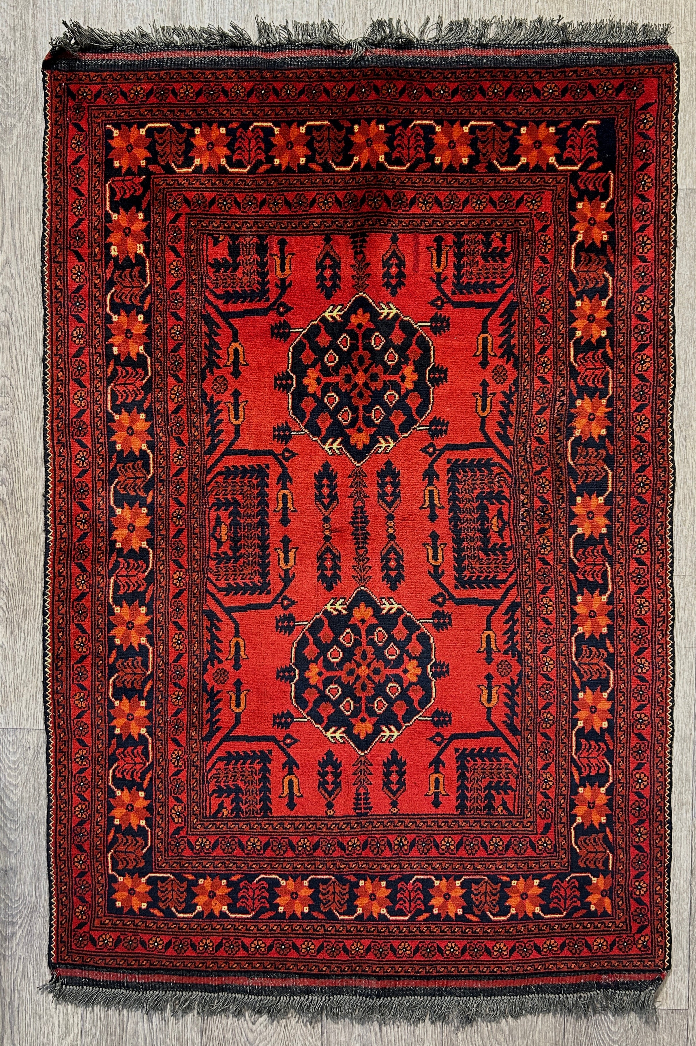 Muted Red Vintage Afghan Khal Wool Rug 147cm x 100cm