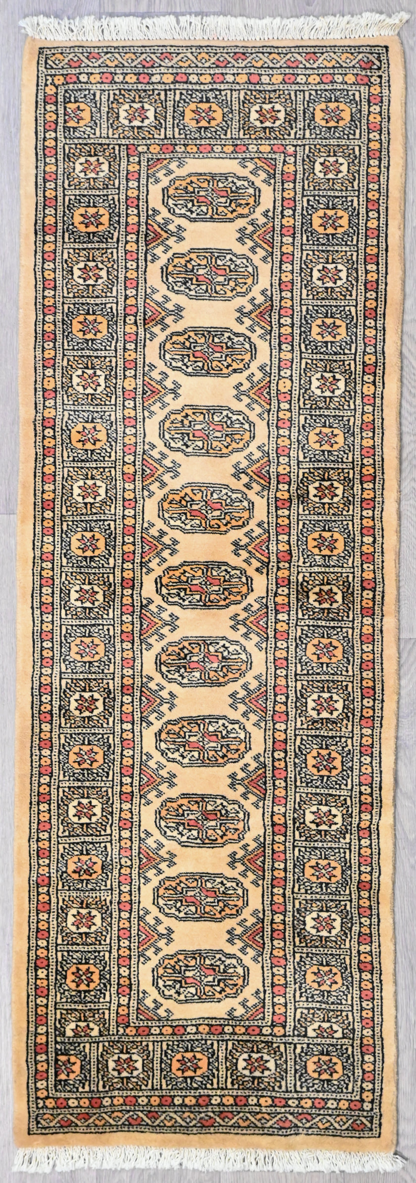 Beige and Pink Pakistani Bukhara runner 178cm x 62cm