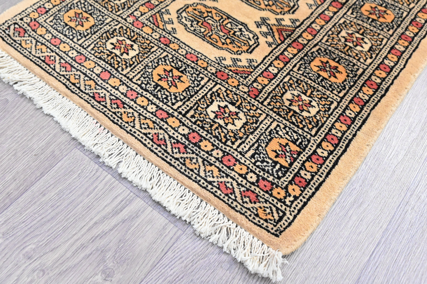 Beige and Pink Pakistani Bukhara runner 178cm x 62cm