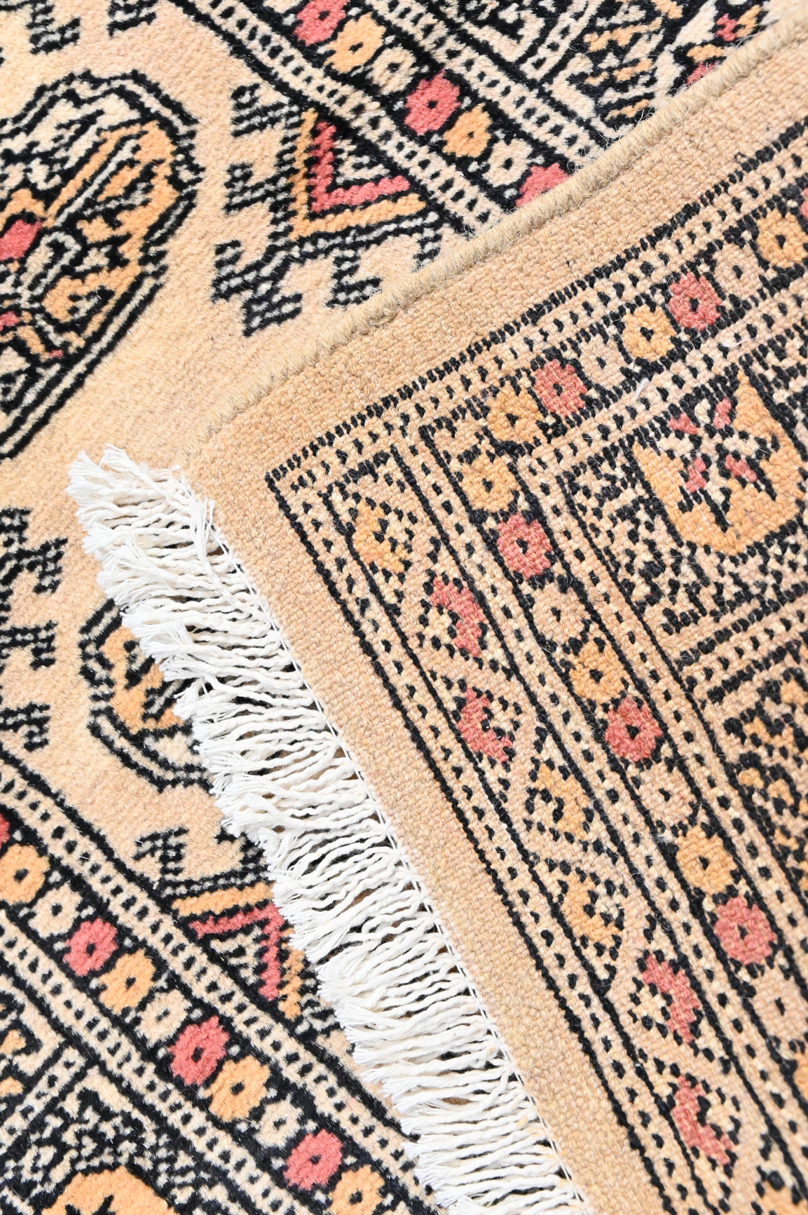 Beige and Pink Pakistani Bukhara runner 178cm x 62cm