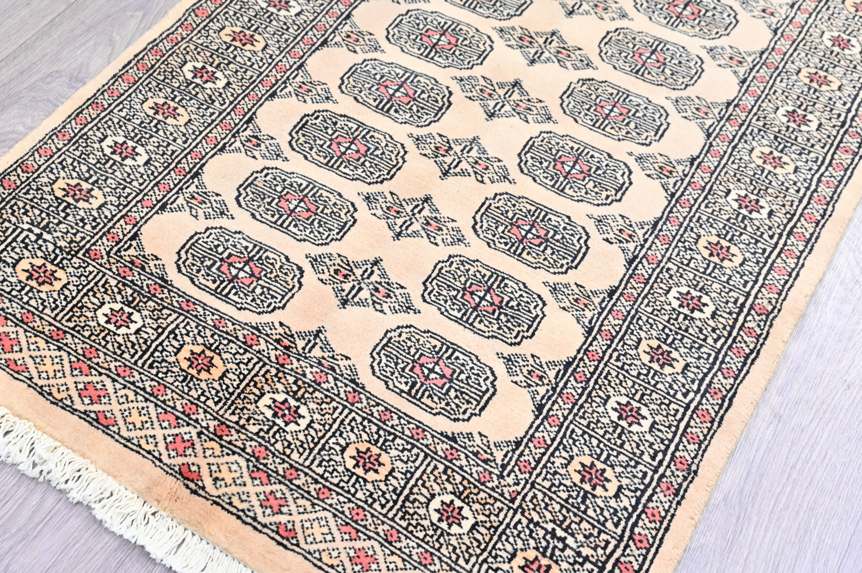 Cream and Peach Pakistani Bukhara Rug 156cm x 93cm