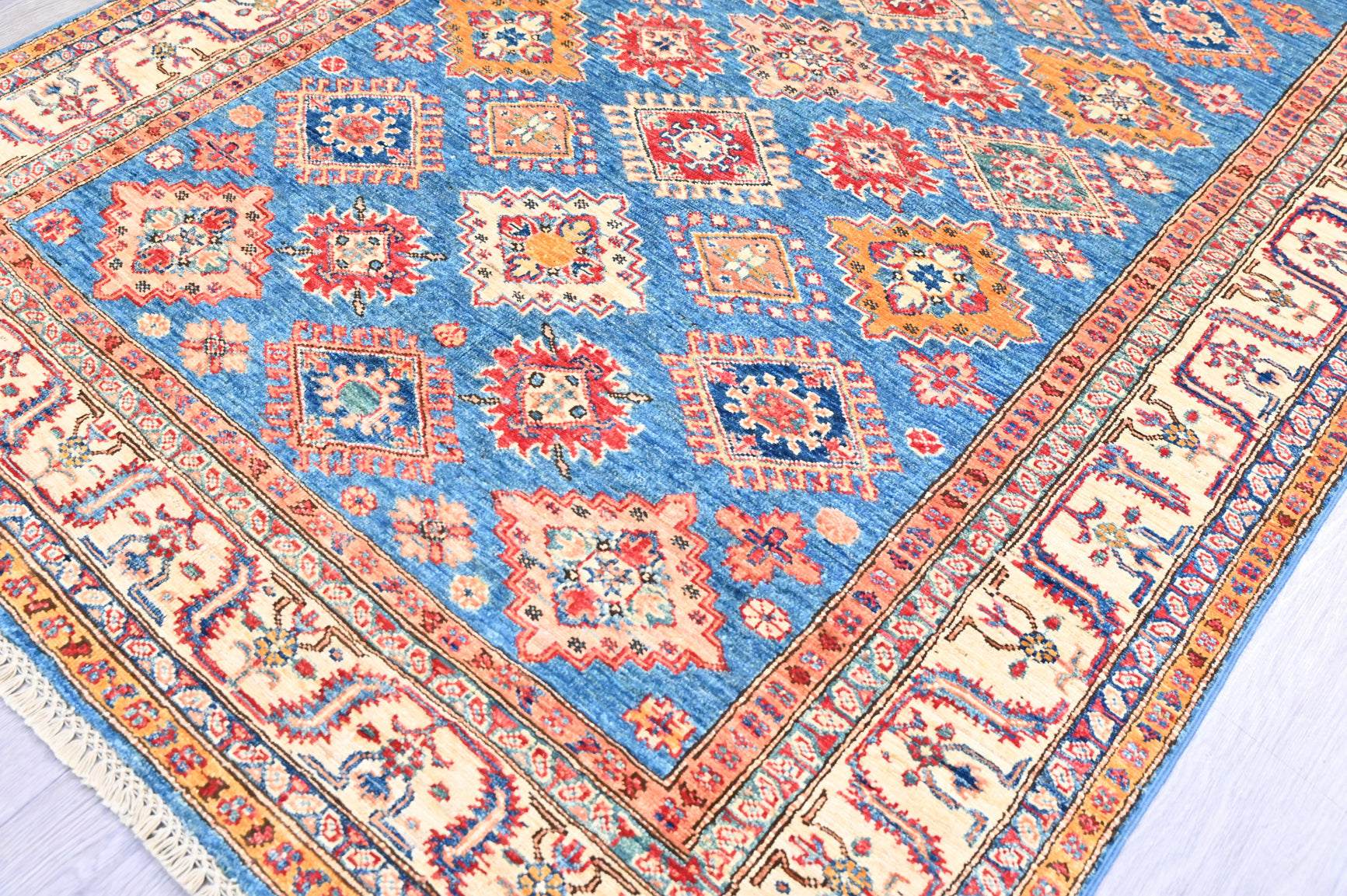 Blue Fine Afghan Super Kazak Rug 197cm x 148cm K513