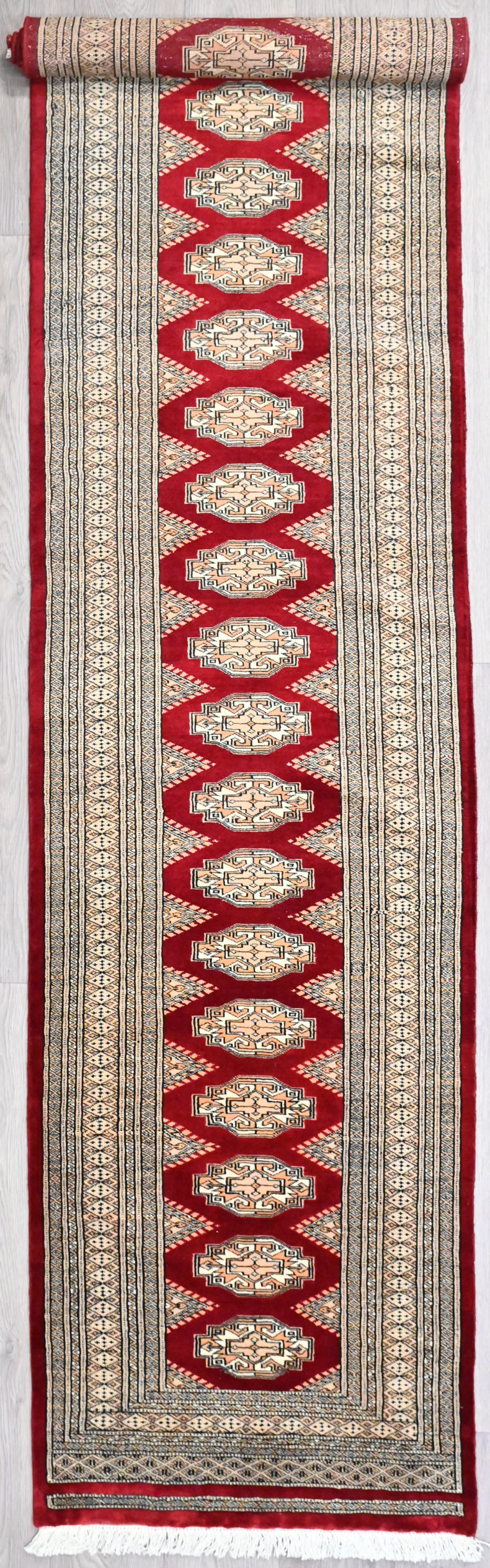 Red Cream Pak Bokhara Wool Runner 367cm x 76cm