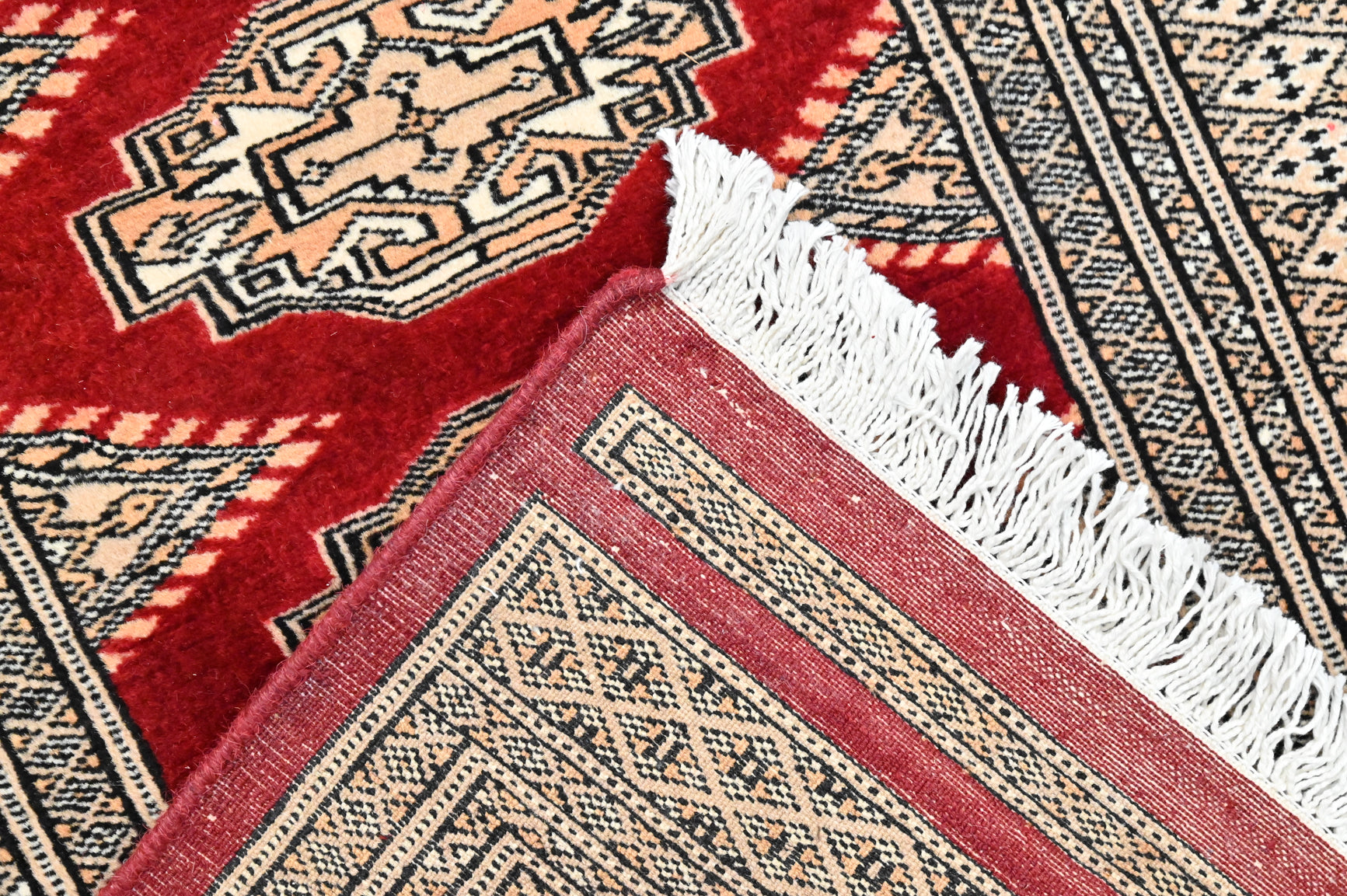 Red Cream Pak Bokhara Wool Runner 367cm x 76cm