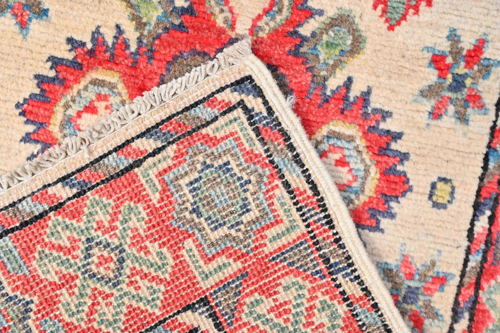 Beige Cream Afghan Kazak Wool Runner  216cm x 58cm