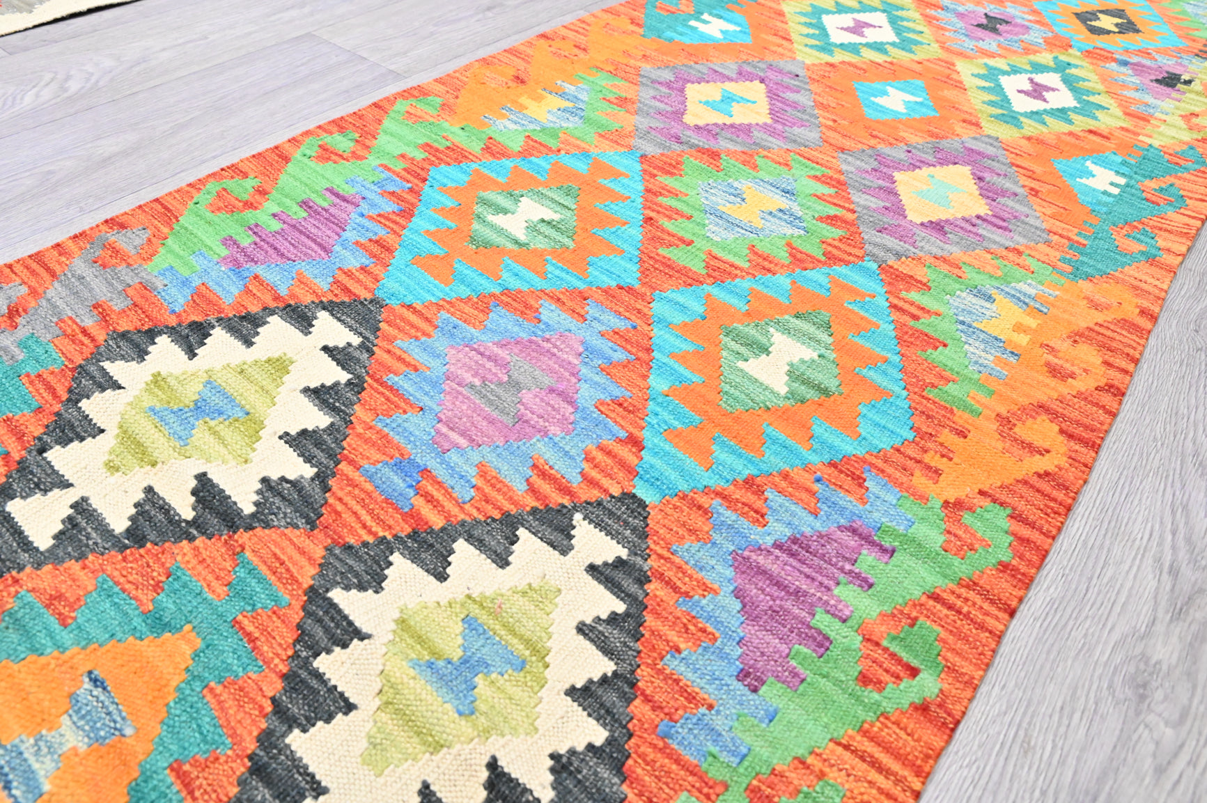 Multicolour Boho Kilim Wool Runner 493cm x 78cm