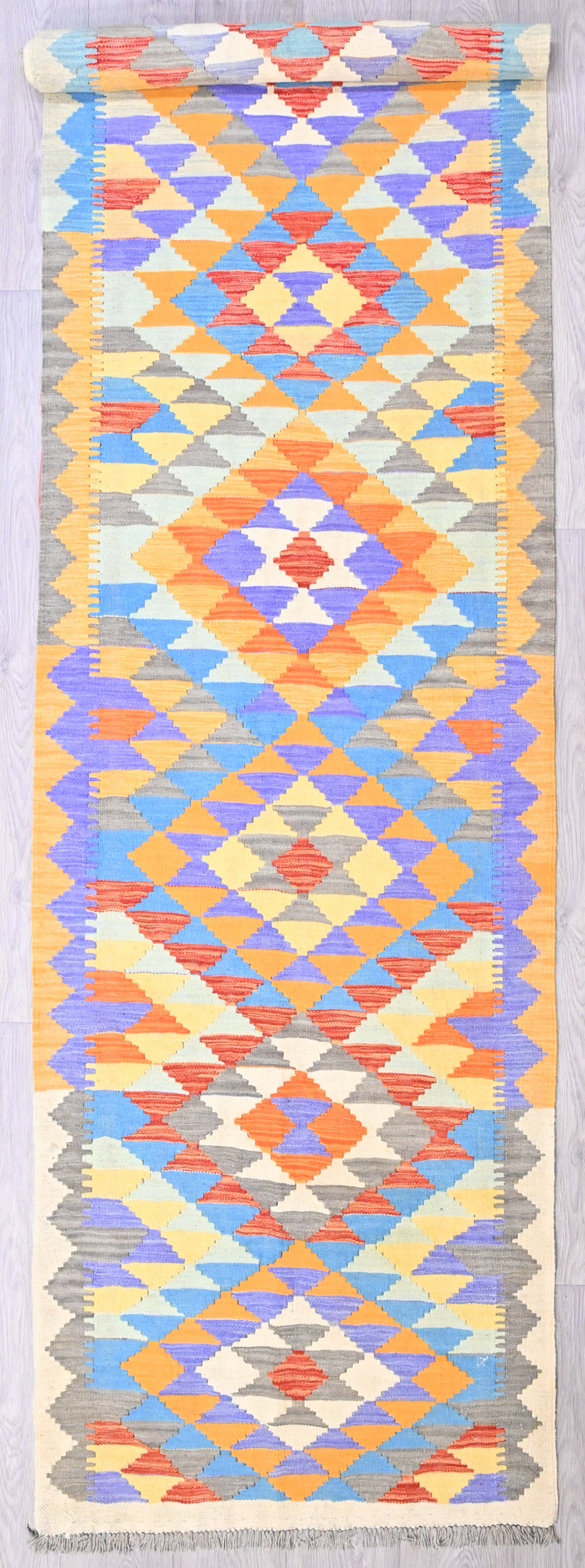 Multicolour Boho Kilim Wool Runner 400cm x 91cm