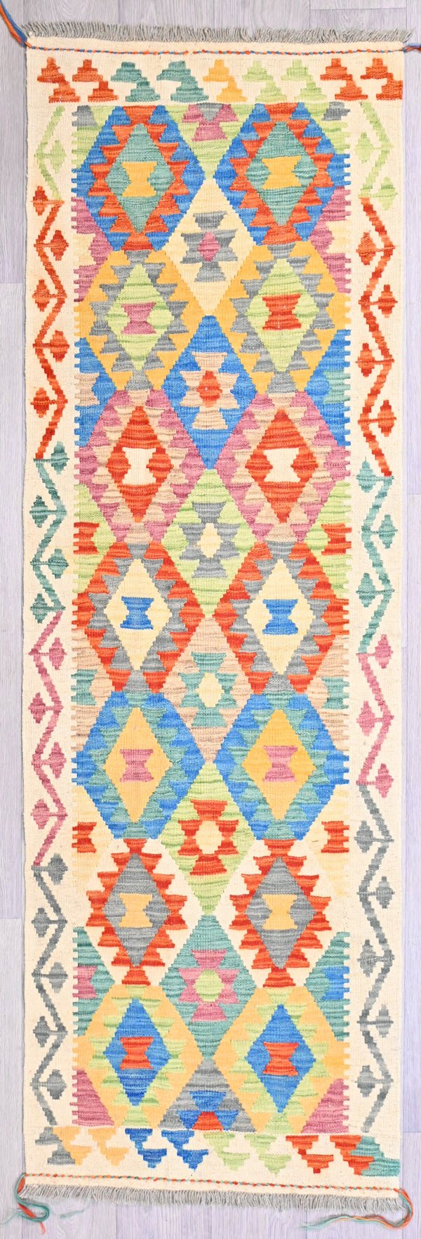 Multicolour Boho Kilim Wool Runner  242cm x 78cm