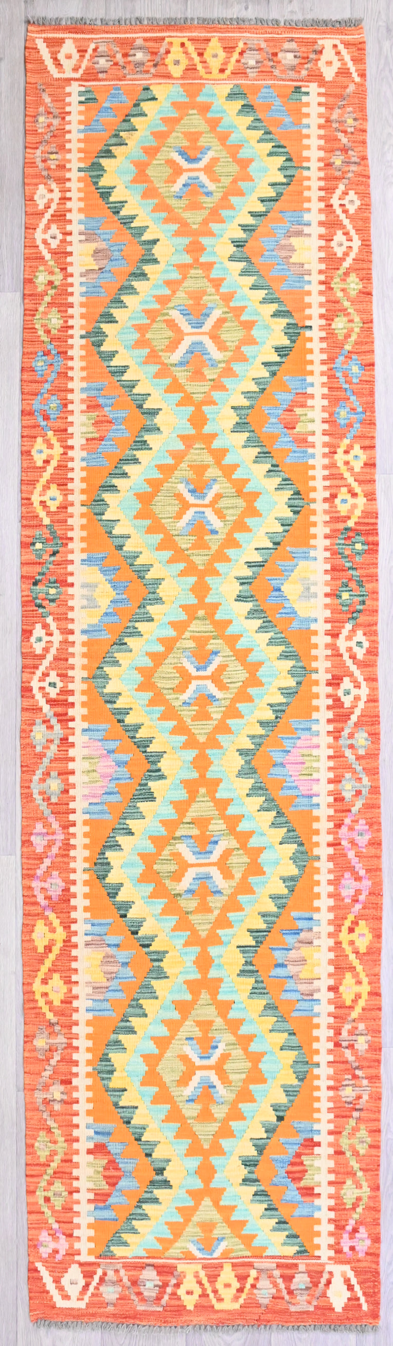 Multicolour Afghan Boho Kilim Runner 312cm x 82cm