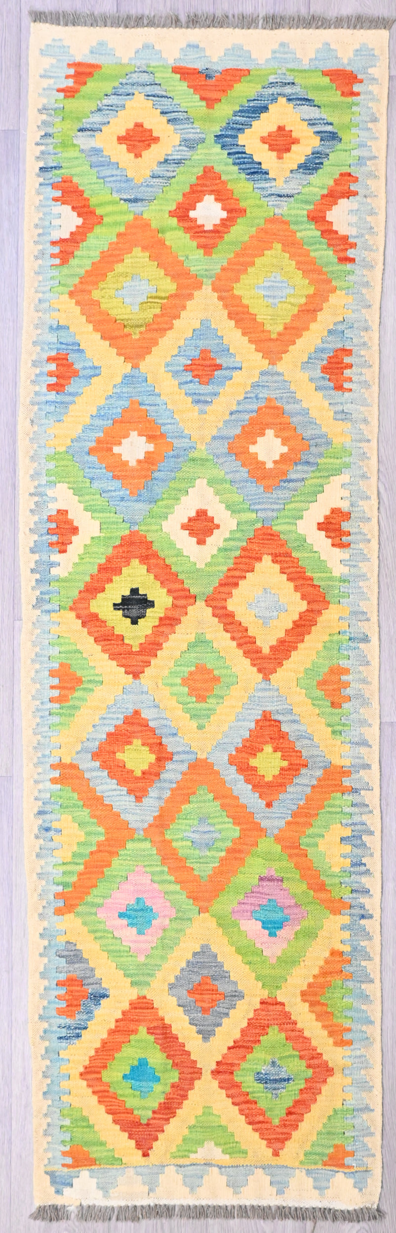 Multicolour Afghan Boho Kilim Runner 241cm x 71cm