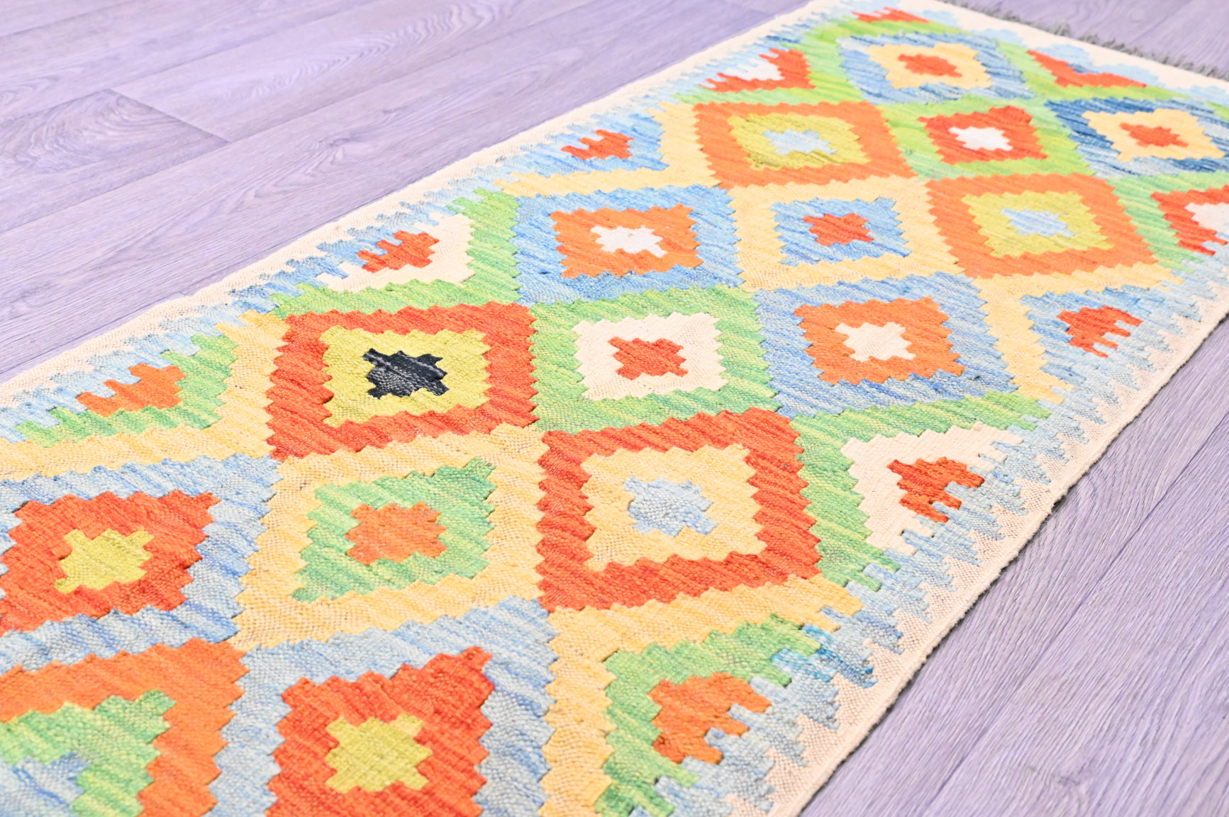 Multicolour Afghan Boho Kilim Runner 241cm x 71cm