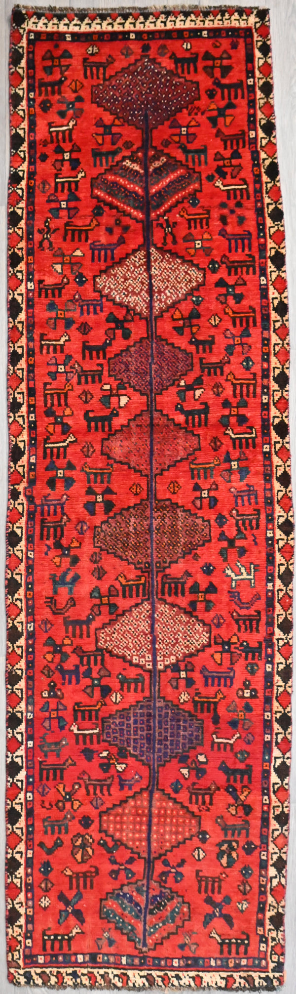 Red Tribal Persian Hamadan Wool Runner 295cm x 85cm