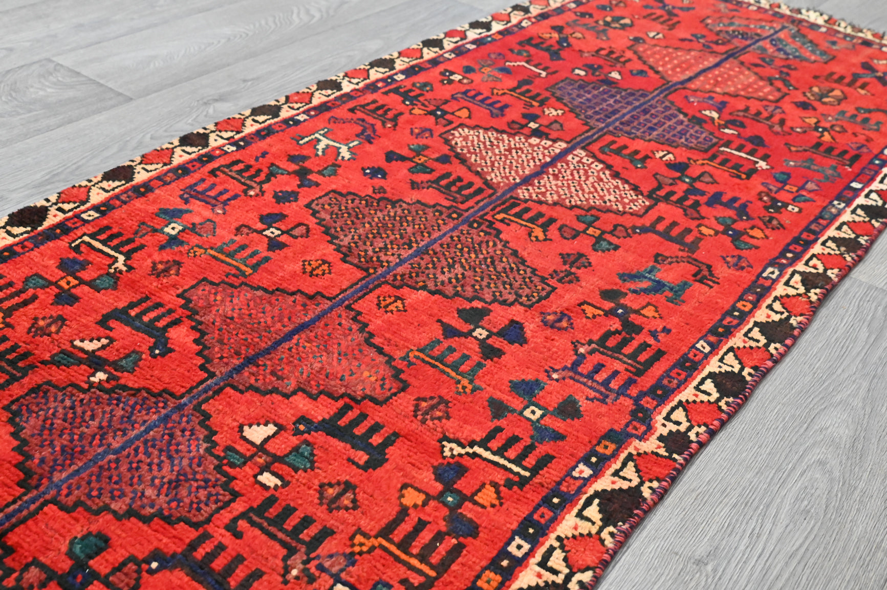 Red Tribal Persian Hamadan Wool Runner 295cm x 85cm