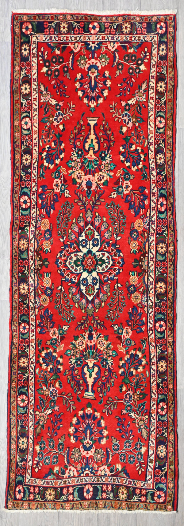 Red Persian Hamadan Wool Runner 256cm x 84cm