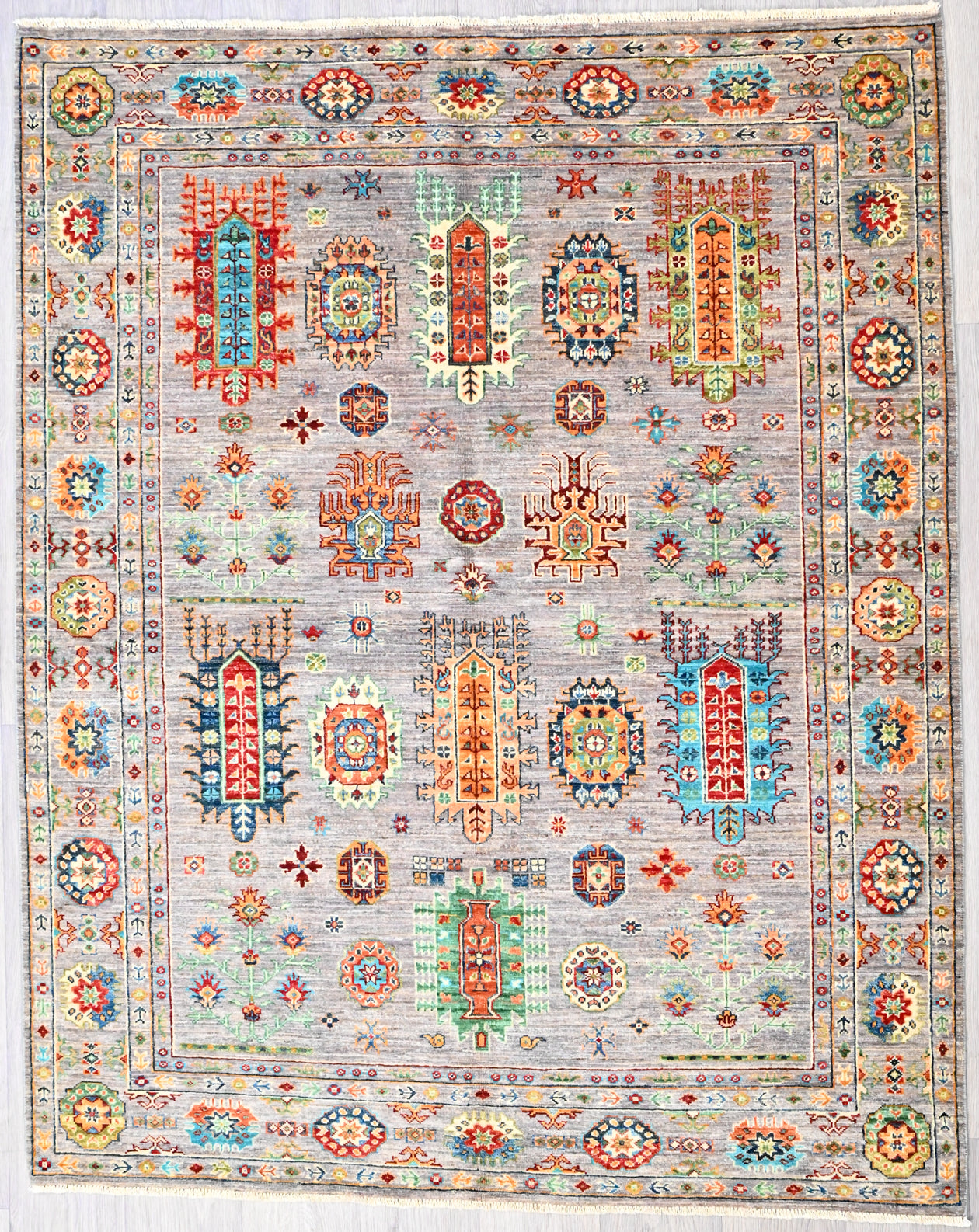 Grey Afghan Sultan Khurjin Wool Rug 196cm x 158cm