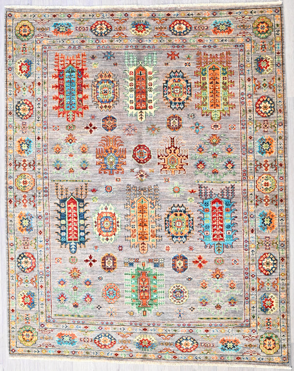 Grey Afghan Sultan Khurjin Wool Rug 196cm x 158cm