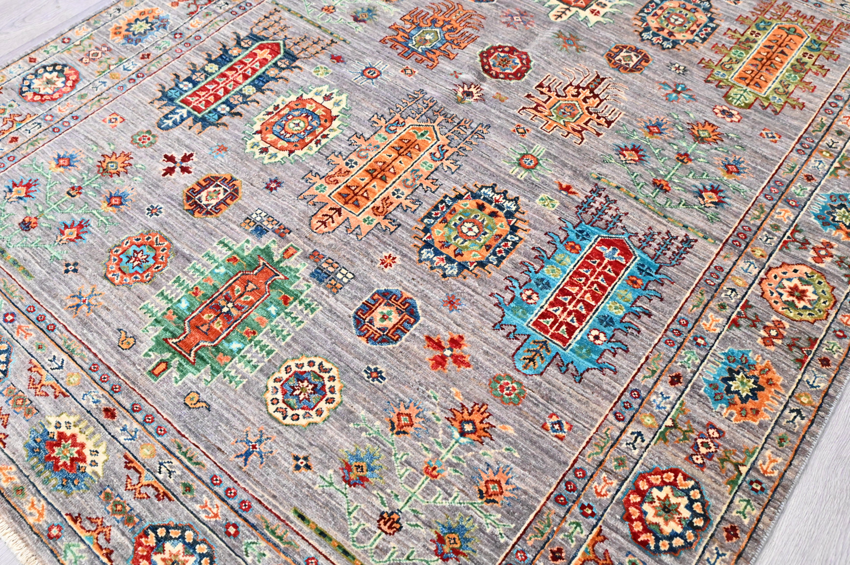 Grey Afghan Sultan Khurjin Wool Rug 196cm x 158cm