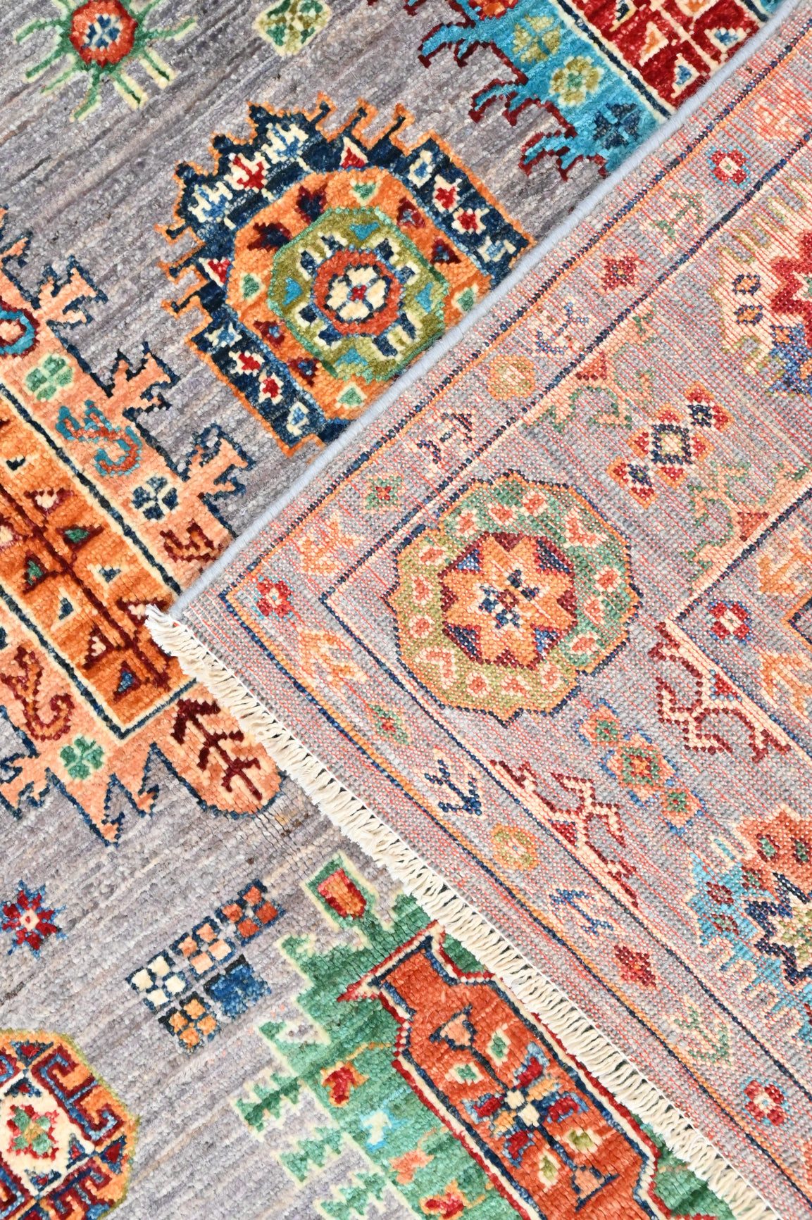 Grey Afghan Sultan Khurjin Wool Rug 196cm x 158cm