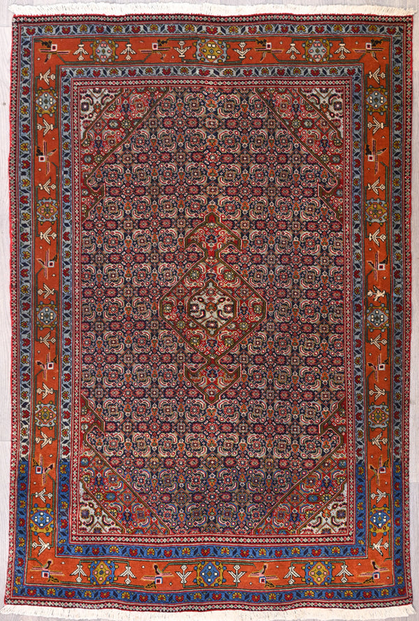 Navy Orange Fine Persian Bijar Wool Rug 190cm x 130cm