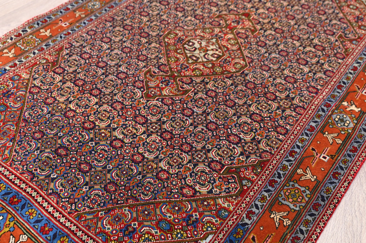 Navy Orange Fine Persian Bijar Wool Rug 190cm x 130cm