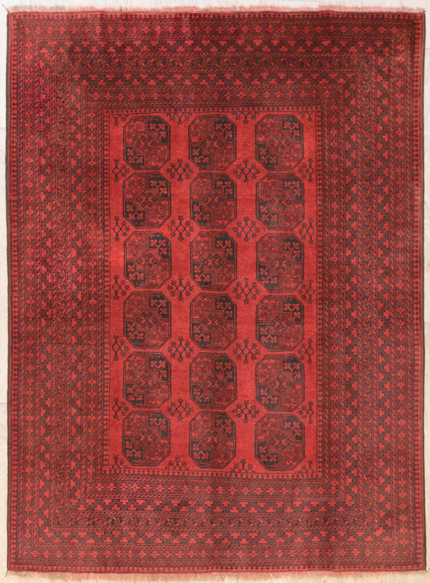 Deep Red Vintage Fine Afghan Turkoman Akcha Rug 272cm x 202cm